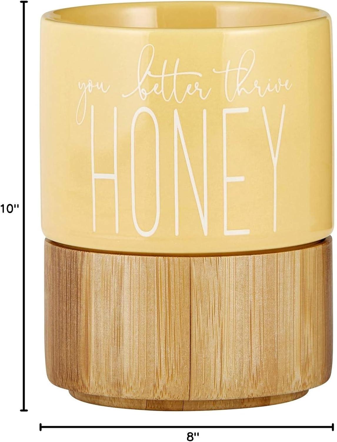 Pretty in Green Ceramic Mug with Bamboo Base - You Better Thrive Honey