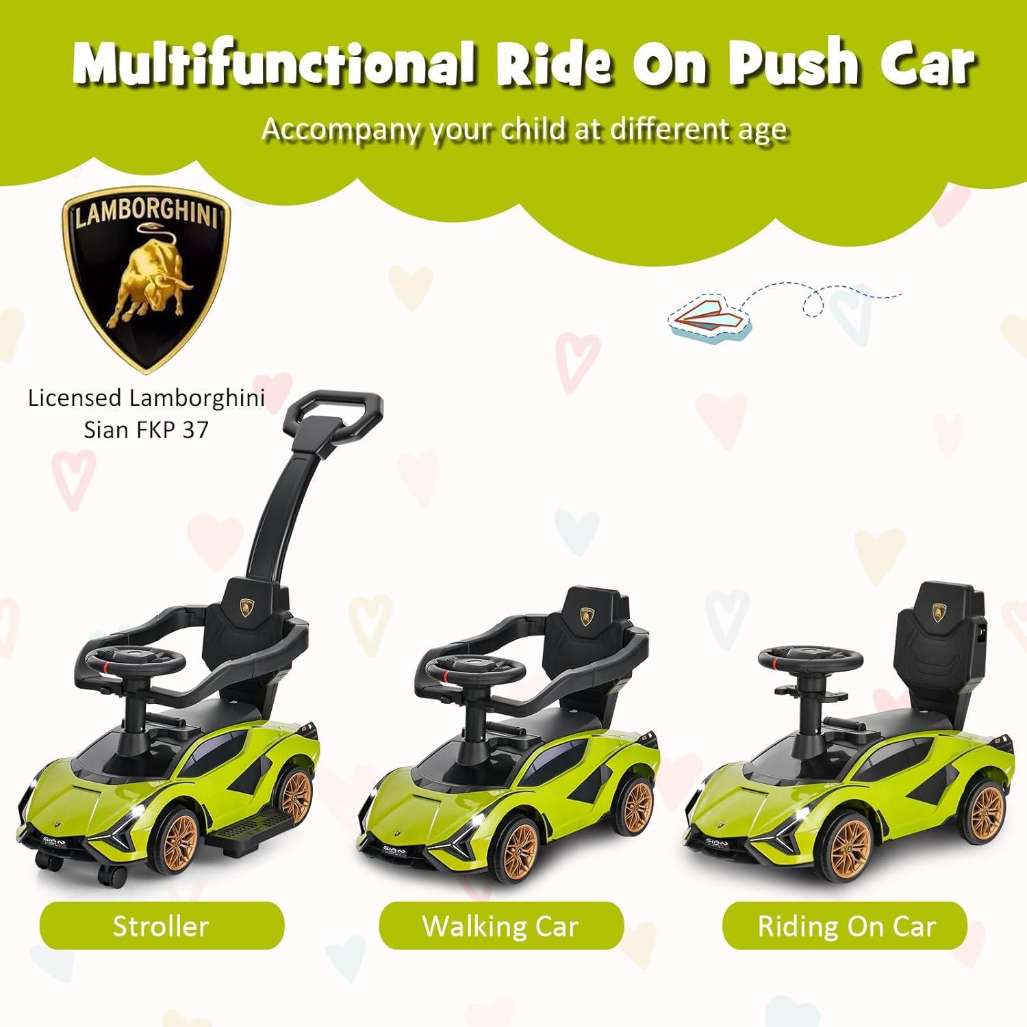 Green Lamborghini 3-in-1 Push Car Stroller with Storage