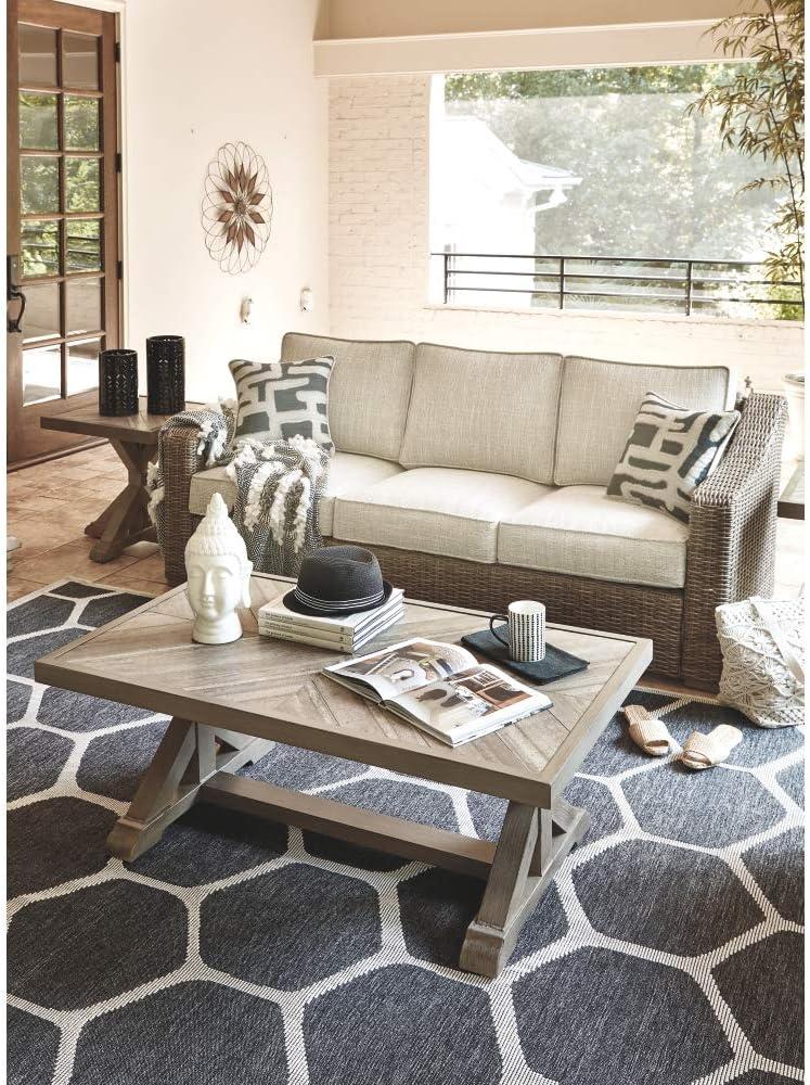 Signature Design by Ashley Beachcroft Outdoor Coffee Table - Porcelain Top with Aluminum Base - Beige