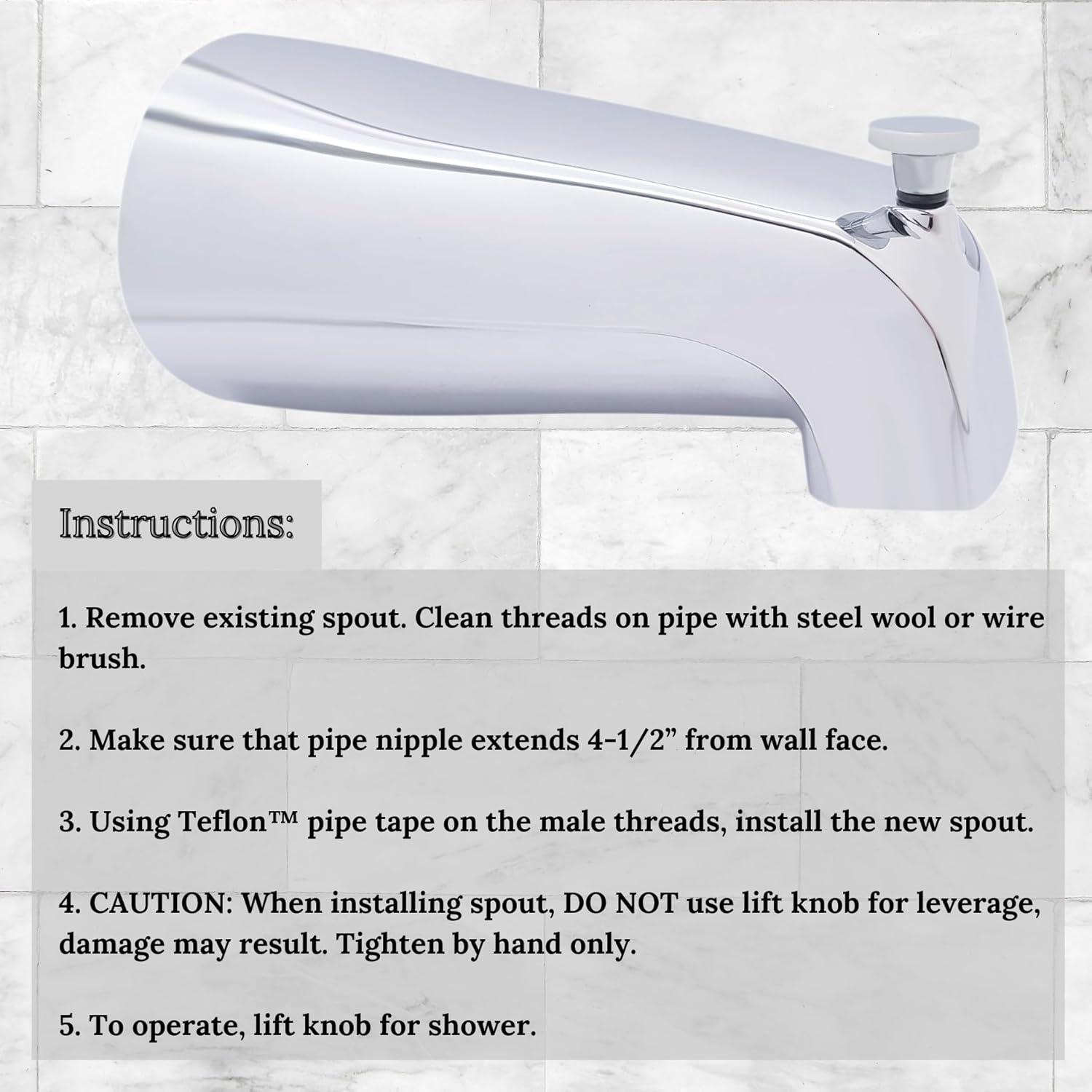 5-1/2" Reach Brass Wall Mount Tub Spout with Nose Diverter