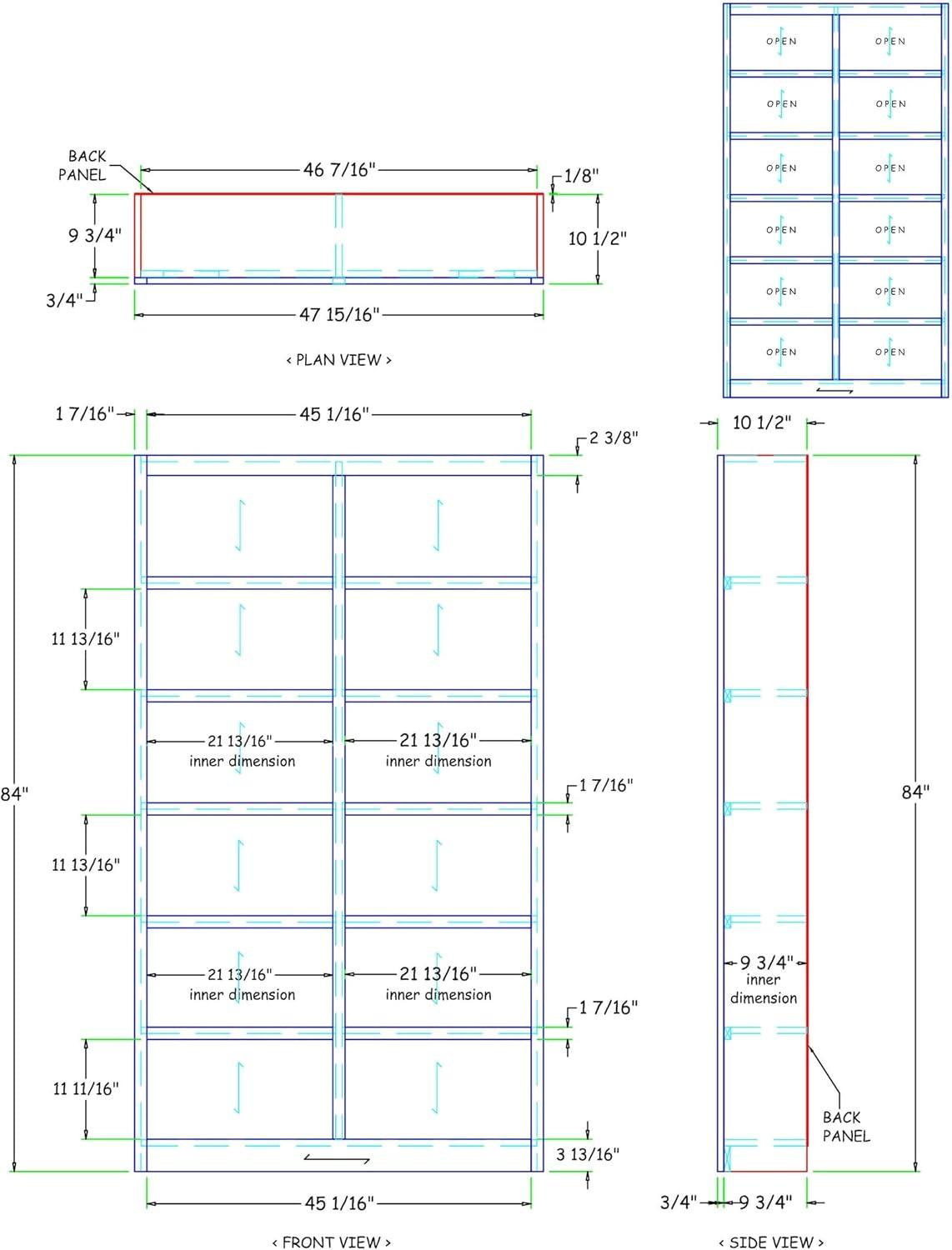 12 Shelf Double Wide Wood Bookcase, 84 inch Tall - Cherry Finish
