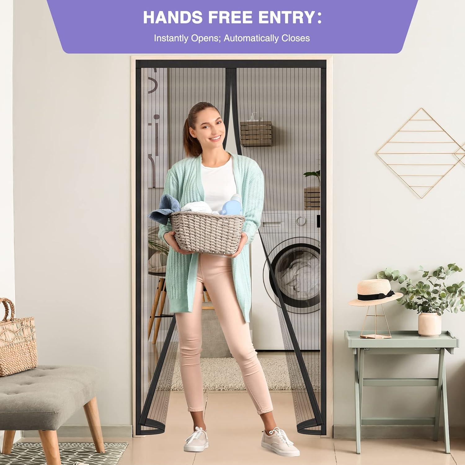 Titan Mall Magnetic Screen Door, Self Sealing Door Net, Heavy Duty Mesh Screen Magnetic Closure Keep Bugs Out, Retractable - Pet and Kid Friendly, Hands Free fit for 39" x 82" Doors