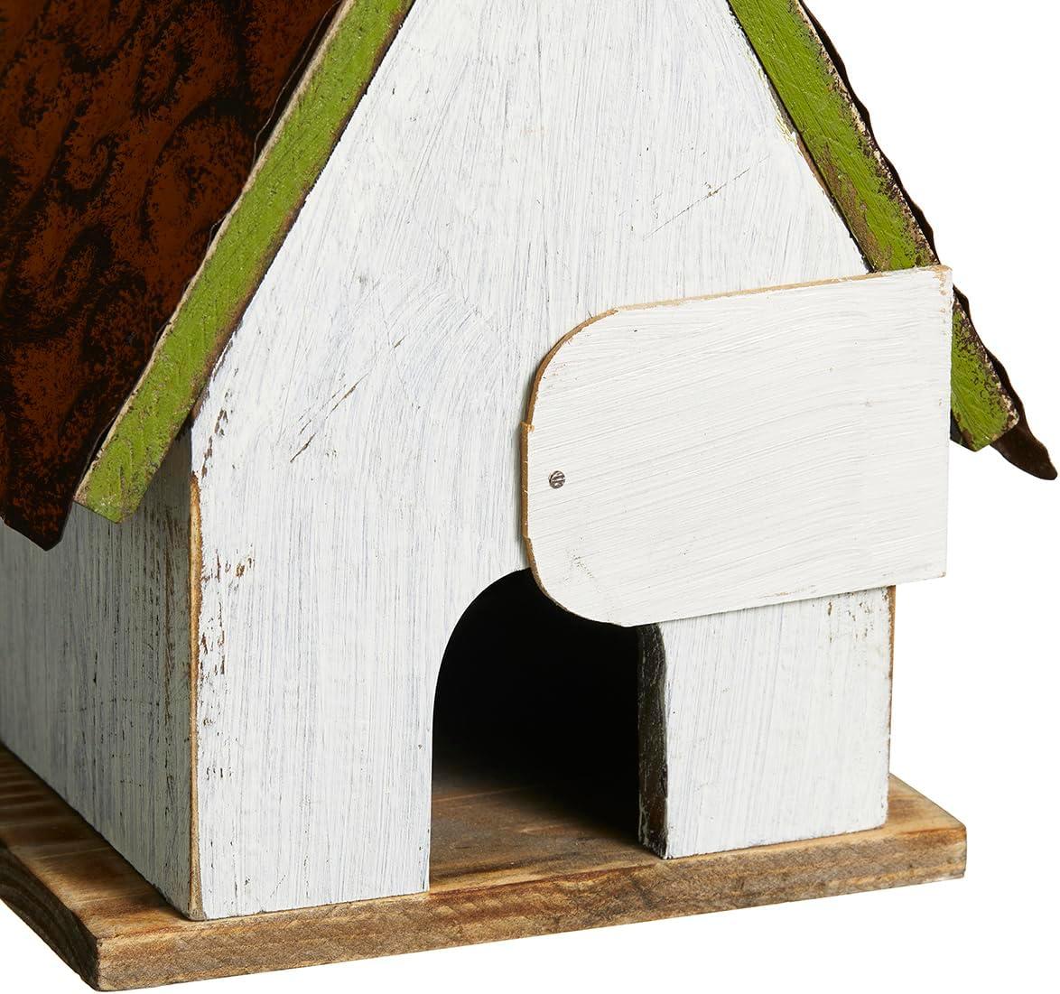 Green Hand Painted Wood Birdhouse with Distressed Details