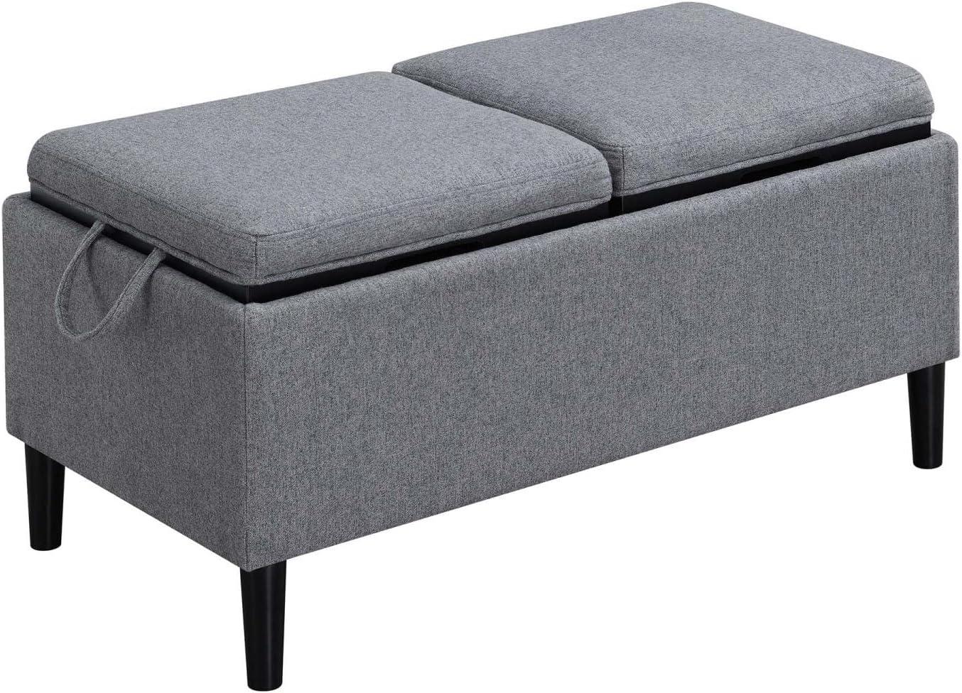 Convenience Concepts Designs4Comfort Magnolia Storage Ottoman w/ Reversible Trays, Soft Gray Fabric