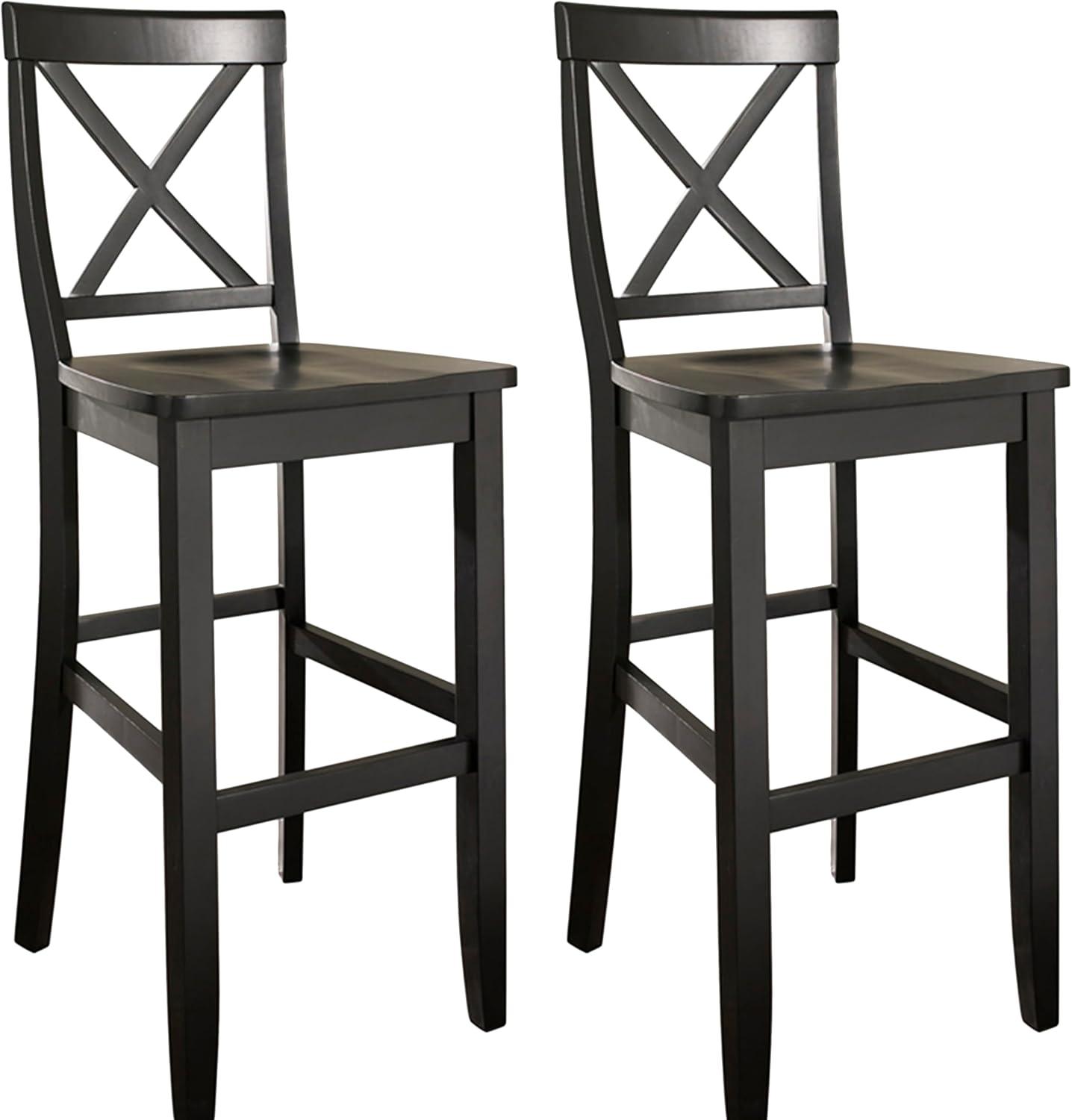 Crosley Set of 2 30" X-Back Barstools Mahogany: Traditional Farmhouse Design, Rubberwood Frame, Footrest