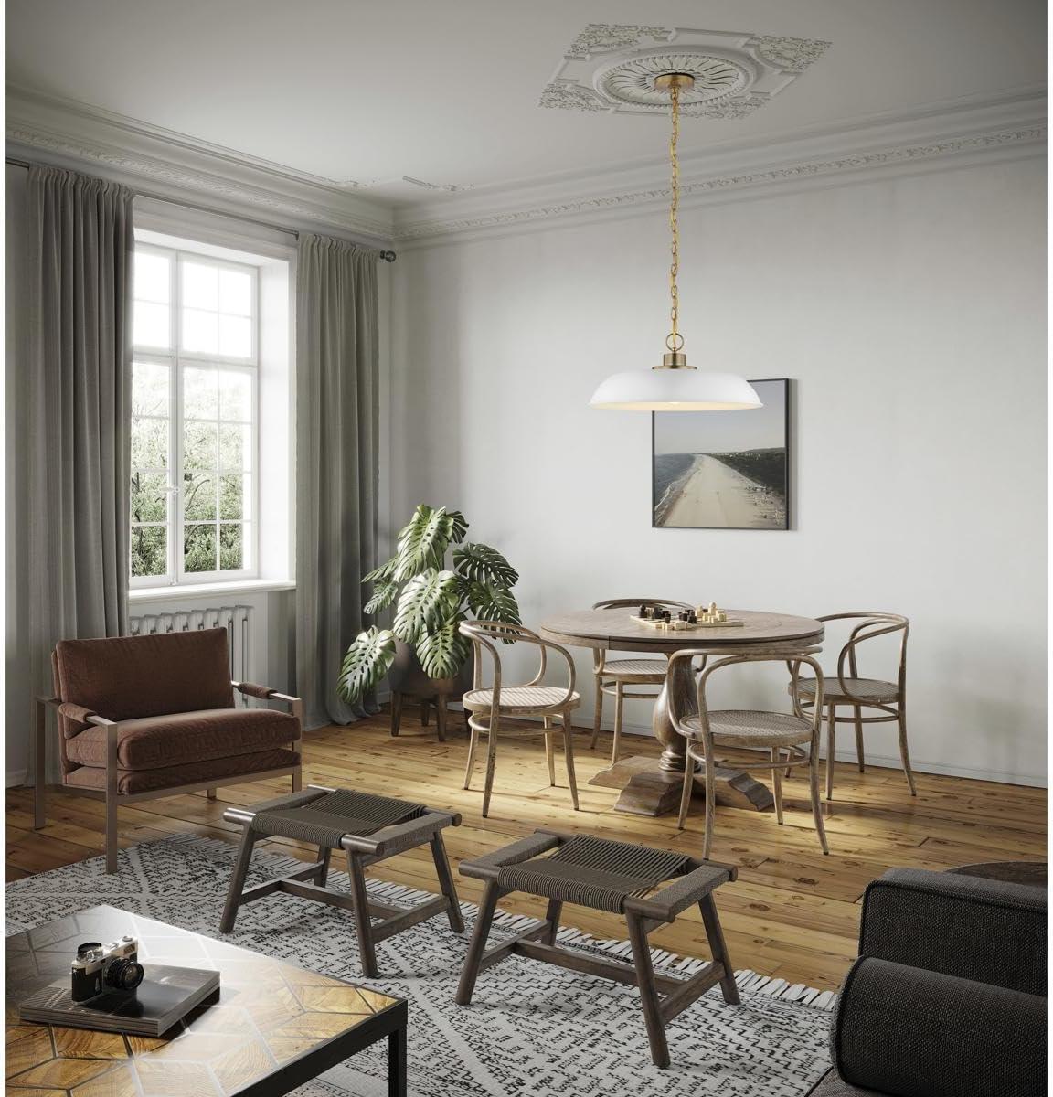 Nuvo Lighting Colony 1 Light Medium Pendant Matte White with Burnished Brass