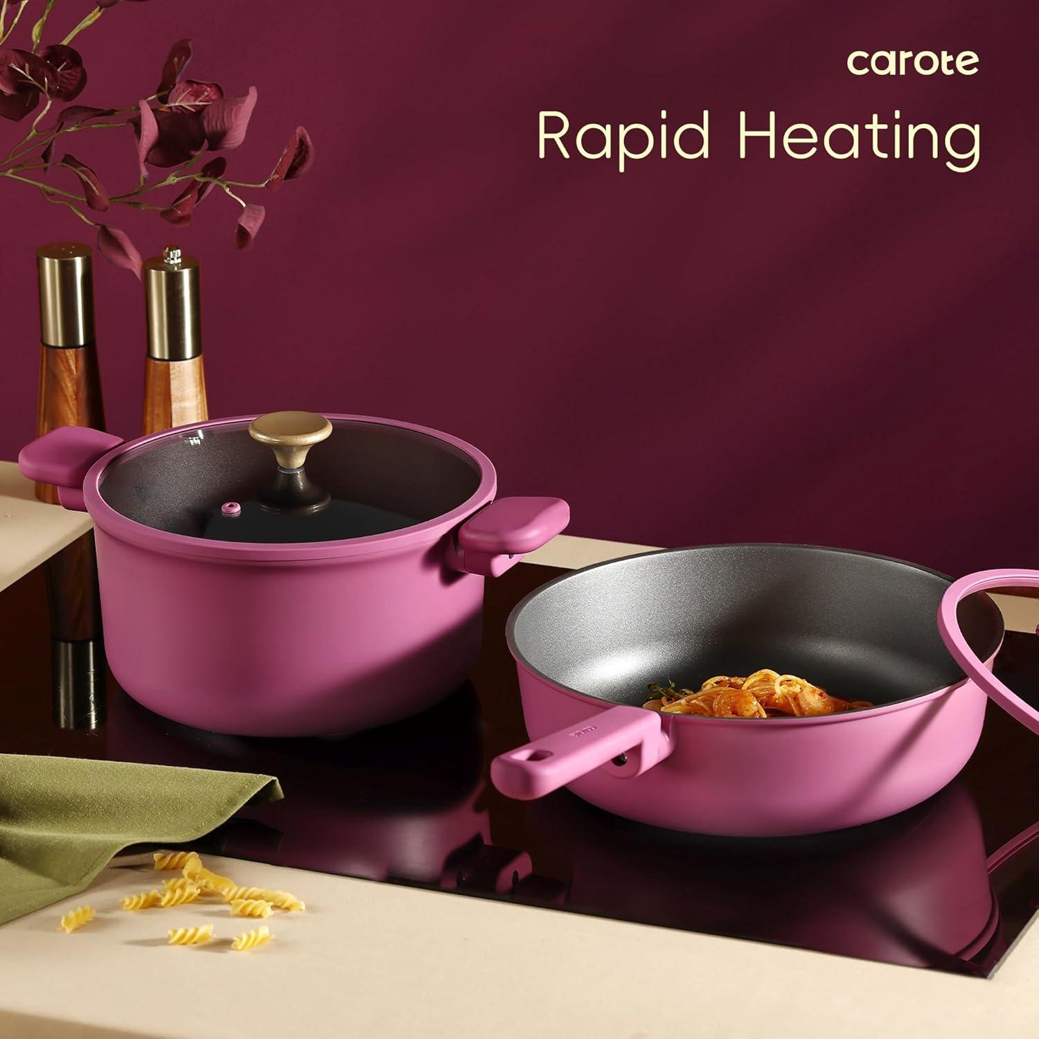 CAROTE 16pcs Nonstick Cookware set, Pots and Pans, Premium Induction Cookware, Durable & Easy to Clean, Large Frying Pan, Rose Pink