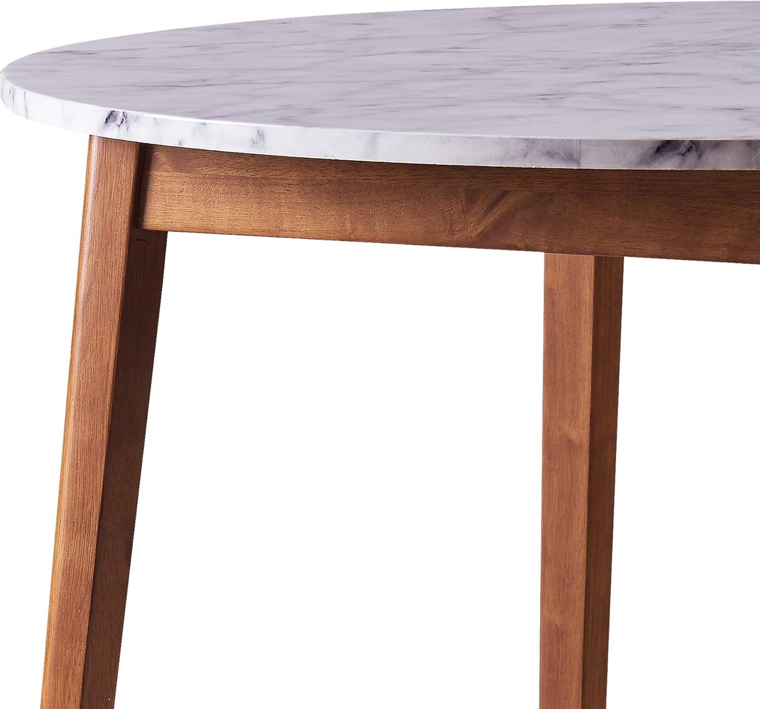 Ashton 40" Round White Faux Marble Dining Table with Walnut Base