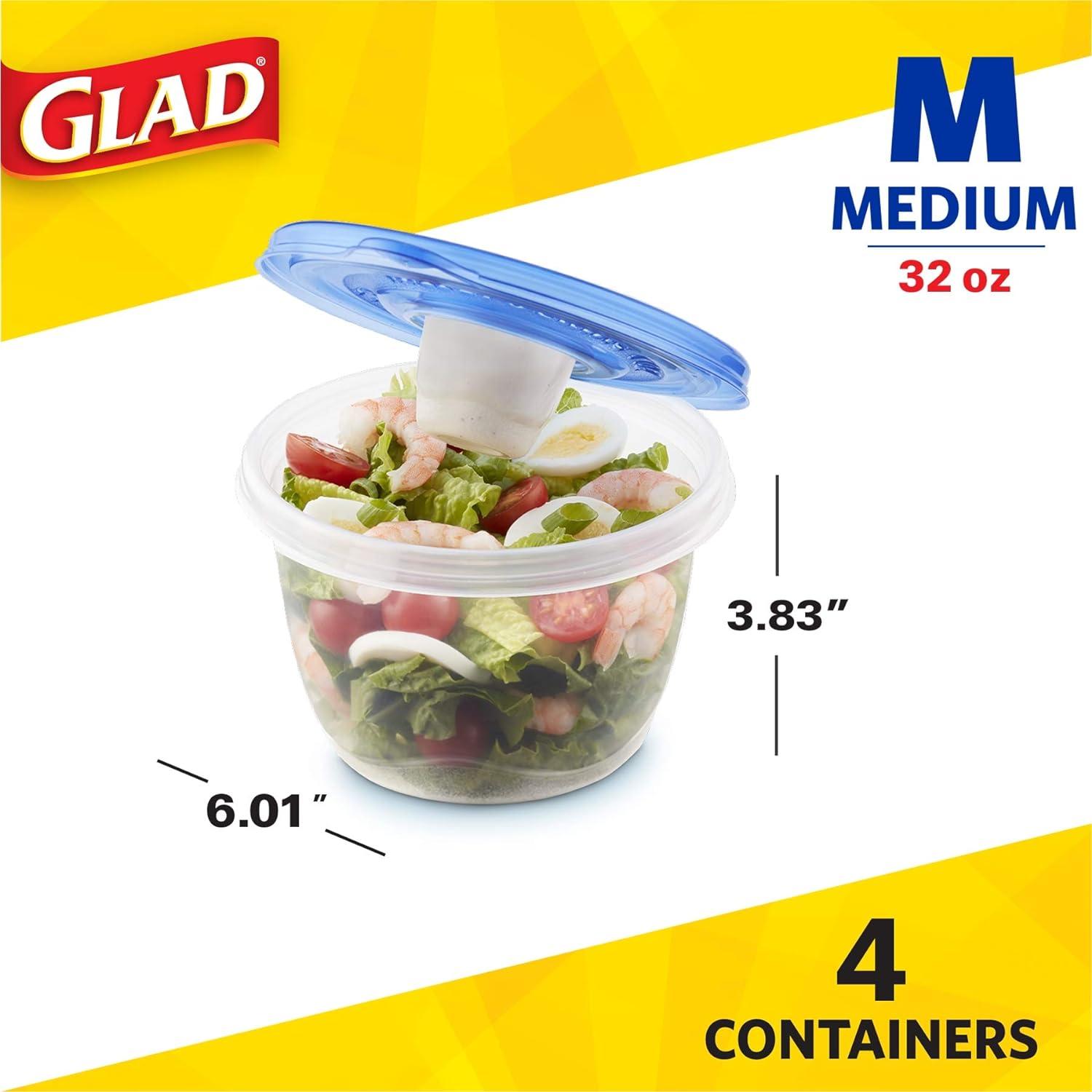 Glad Food Storage Containers - To Go Lunch Container - 32 Ounce - 4 Containers
