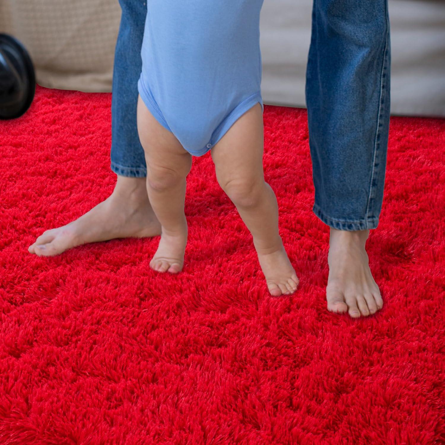 Softlife Super Soft Rug For Living Room Fluffy Rugs For Dorm Room Cute Plush carpet For Bedroom,8' x 10',Red