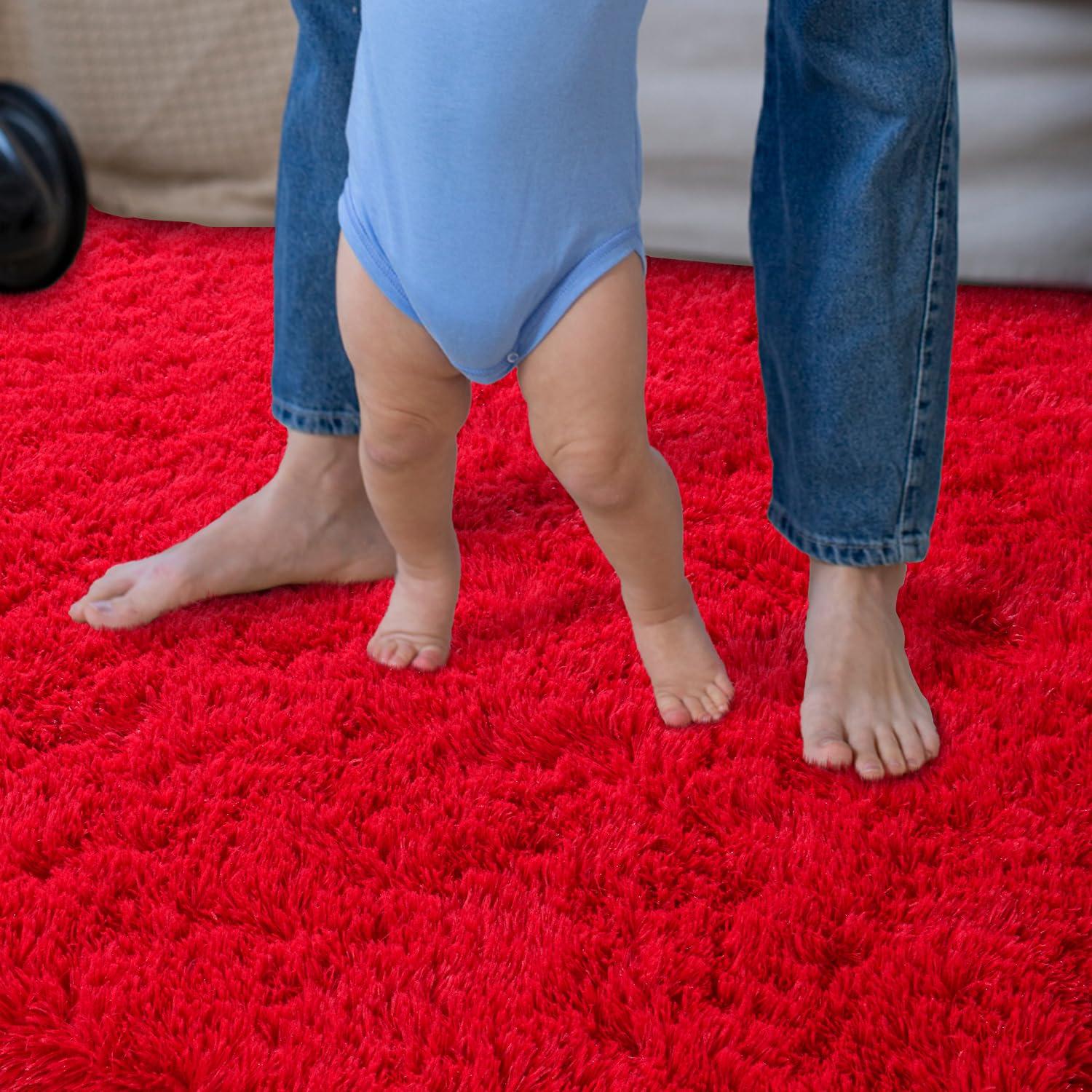 Softlife Super Soft Rug For Living Room Fluffy Rugs For Dorm Room Cute Plush carpet For Bedroom,8' x 10',Red