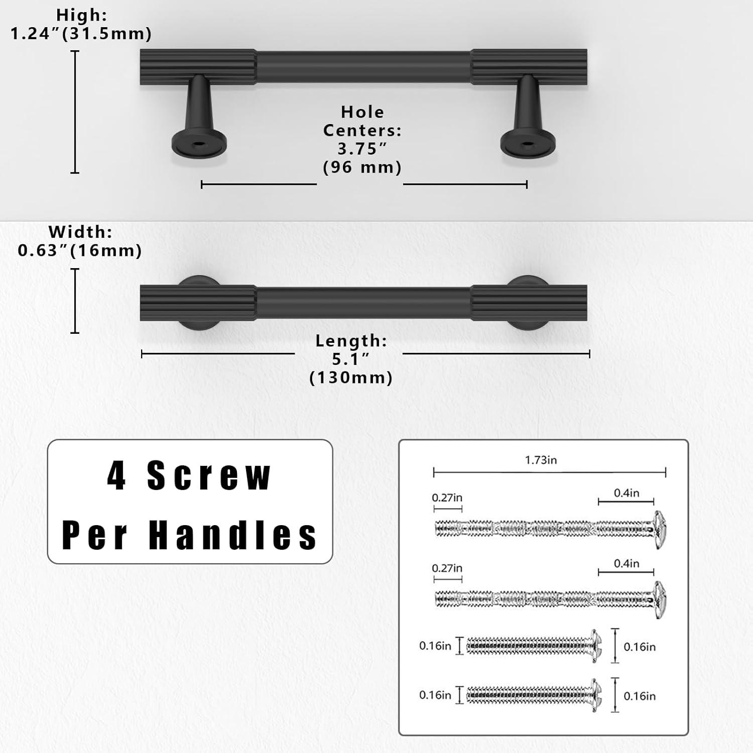 Piper Kitchen Handles, Solid Core Drawer Pulls for Cabinet Doors, 3-3/4" (96mm)