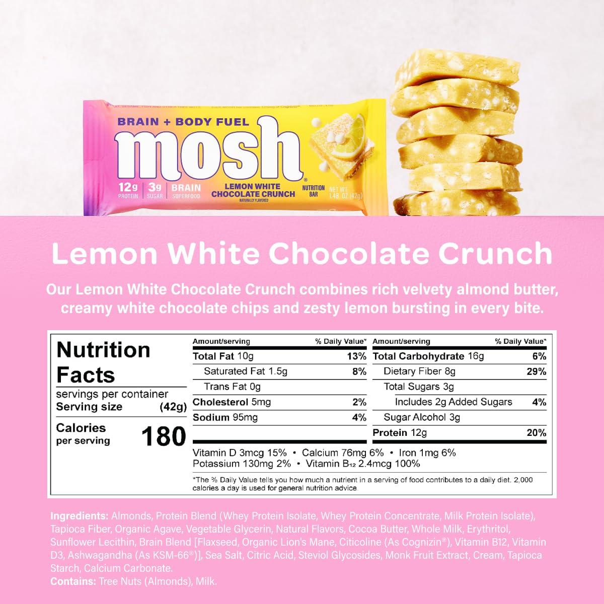 MOSH Variety Pack Protein Bars, 6pk, Keto Snack, Gluten-Free, No Added Sugar, 12g Whey Protein, Lion's Mane, B12 Vitamins, Supports Brain Health, Breakfast To-Go (Flavors may vary)