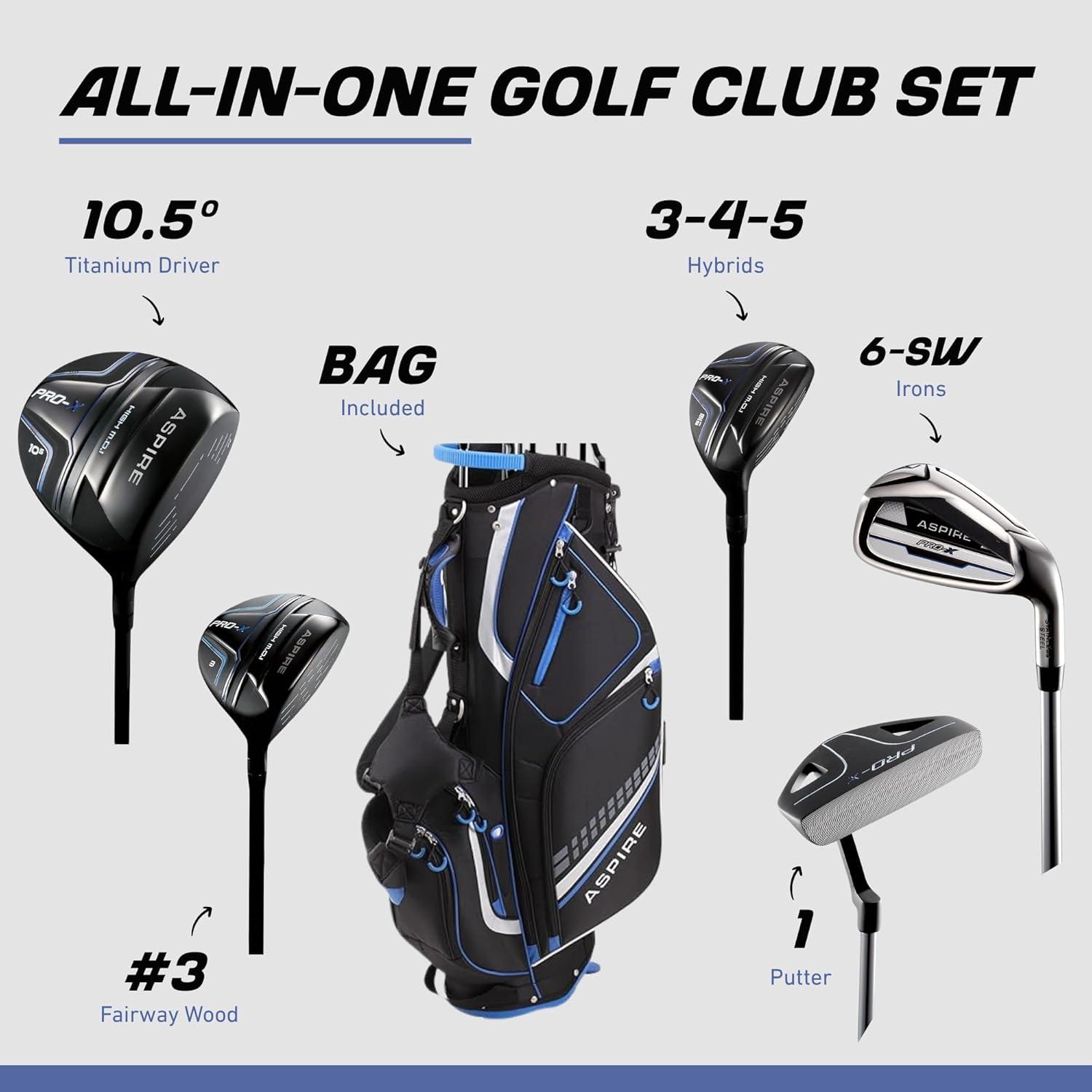 Aspire PRO-X 19 Piece Men's Complete Right Hand Golf Club Package Set - Tall Size