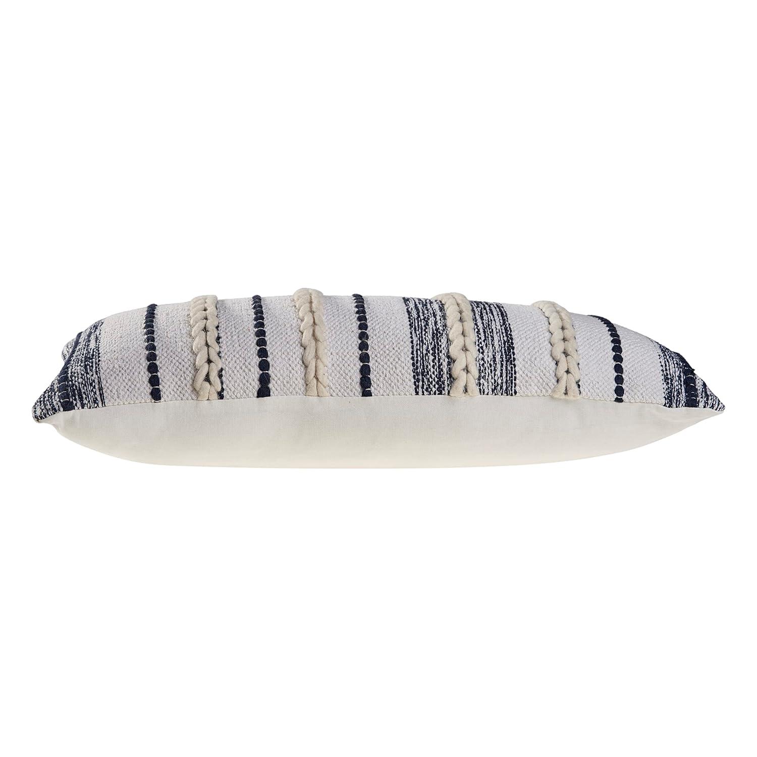 Ox Bay Tessa 14" x 28" White/Navy Striped Adult Decorative Lumbar Throw Pillow Cover
