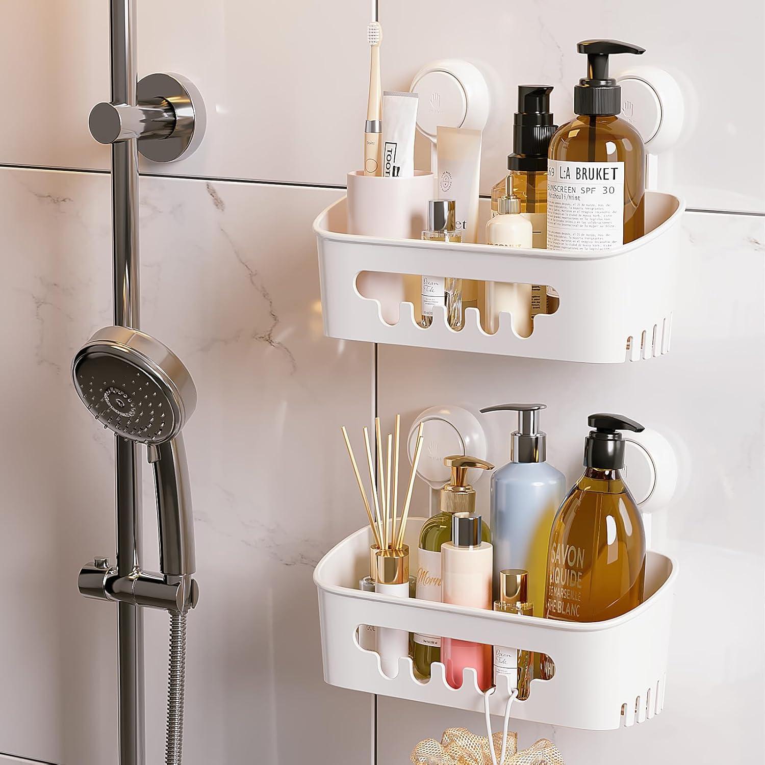 Rebrilliant Shower Caddy Suction Cup 2 Pack,Removable Shelves,Wall Mounted for Bathroom Accessories,White