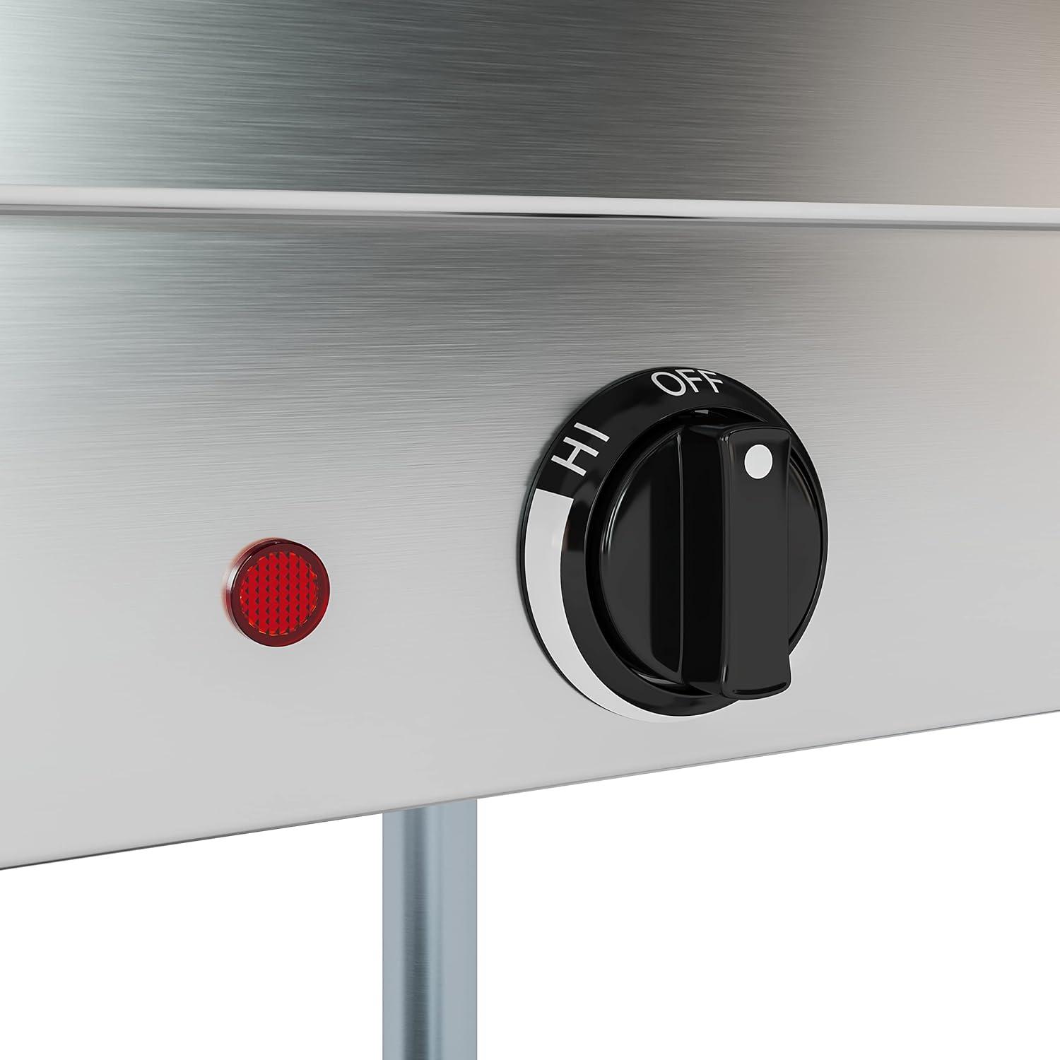 Five Pan Open Well Electric Steam Table with Undershelf and Sneeze-Guard, 240V, KM-OWS-5SG.