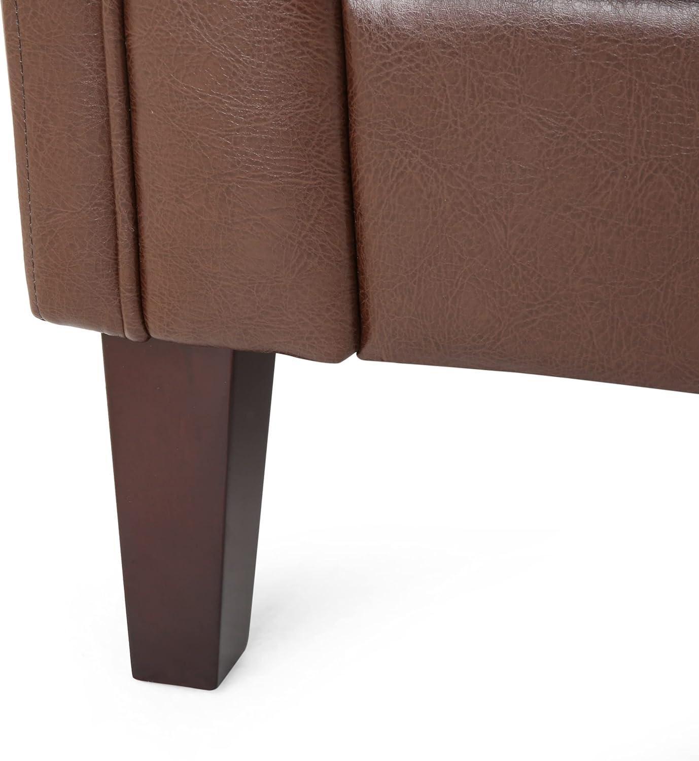 Pondway Contemporary Faux Leather Tufted 3 Seater Sofa Dark Brown/Brown - Christopher Knight Home: Elegant Low Backrest, Birch Wood Legs