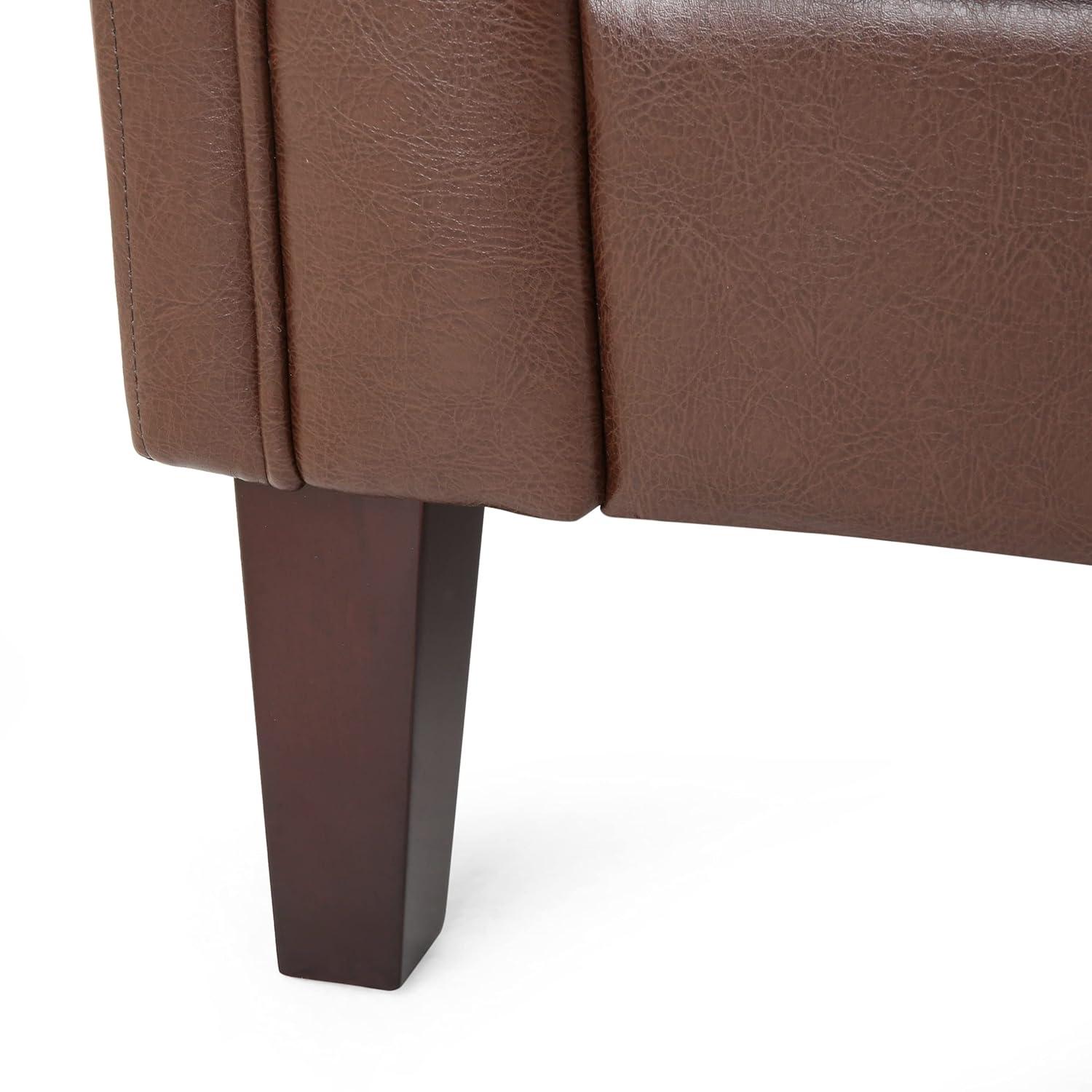 Pondway Contemporary Faux Leather Tufted 3 Seater Sofa Dark Brown/Brown - Christopher Knight Home: Elegant Low Backrest, Birch Wood Legs