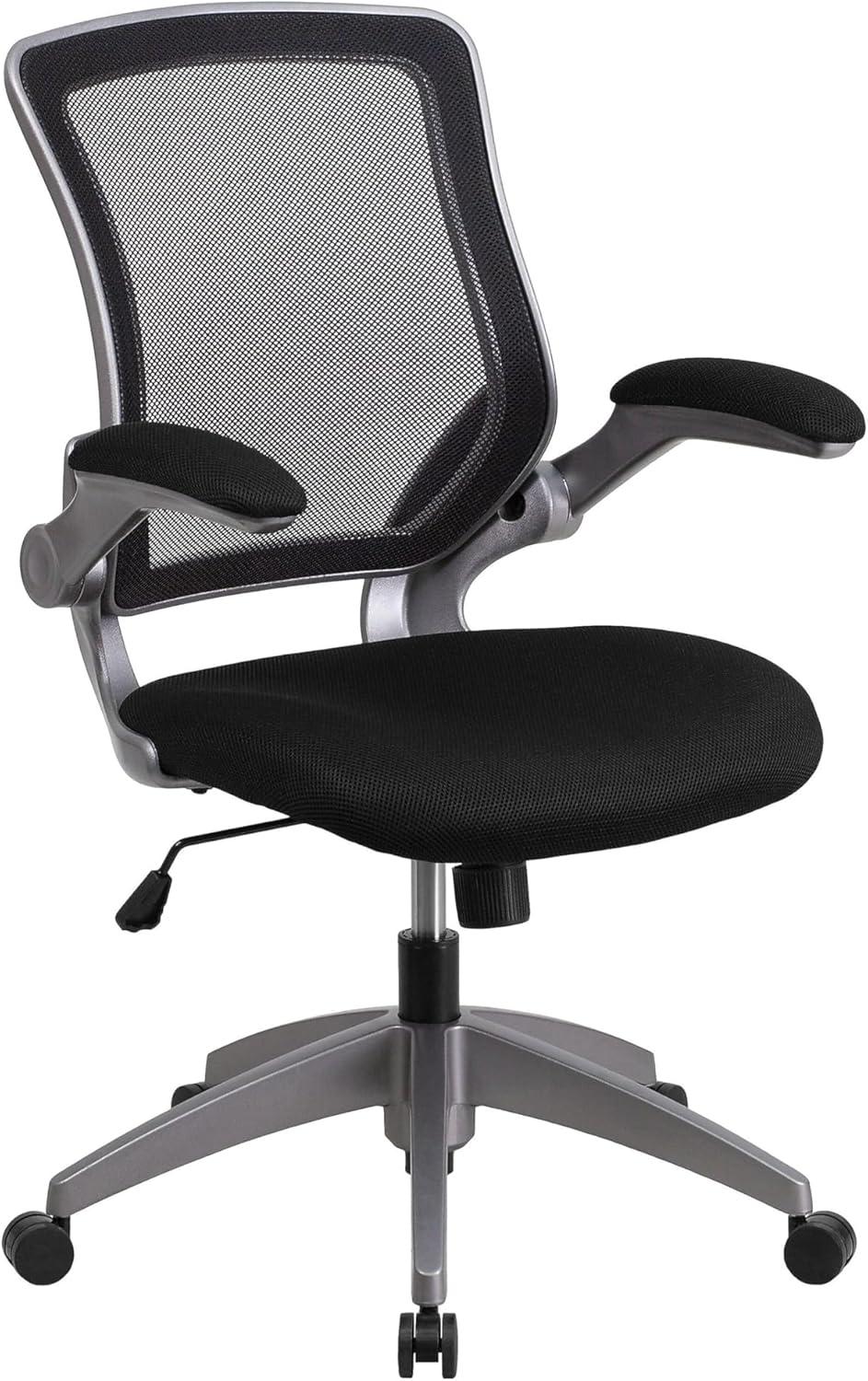 Flash Furniture Mid-Back Black Mesh Swivel Ergonomic Task Office Chair with Gray Frame and Flip-Up Arms