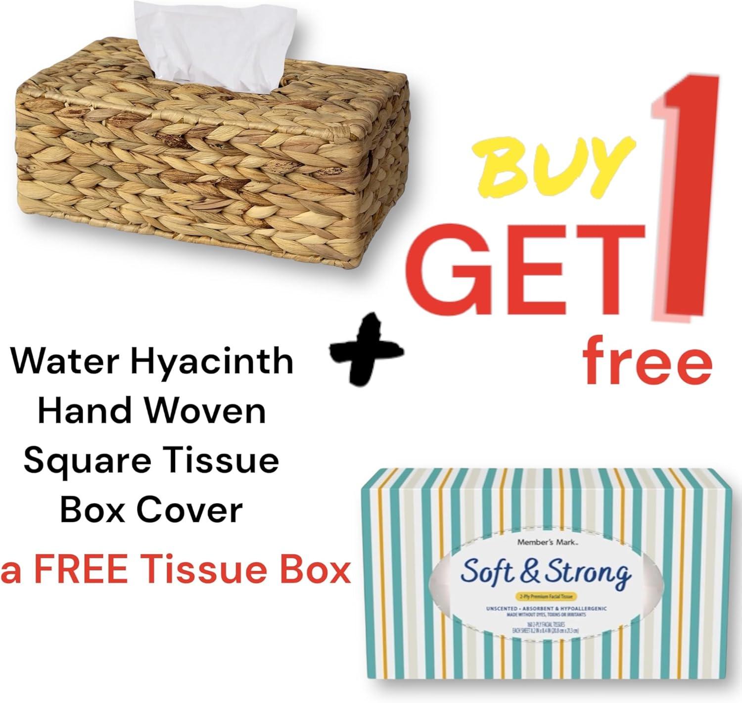 Natural Water Hyacinth Woven Square Tissue Box Holder