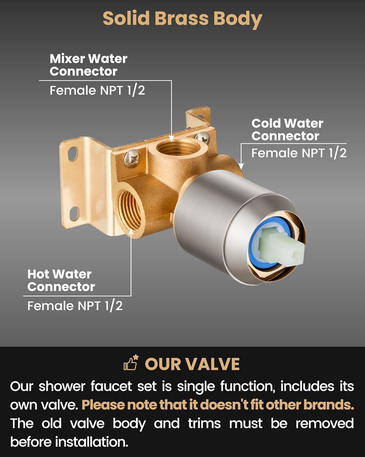 AWZTOO 10 Inch Wall Mount Shower System WIth Rough-in Valve Bathroom Shower Faucet Modern Rainfall Shower Head Combo Set Brushed Nickel Brushed,