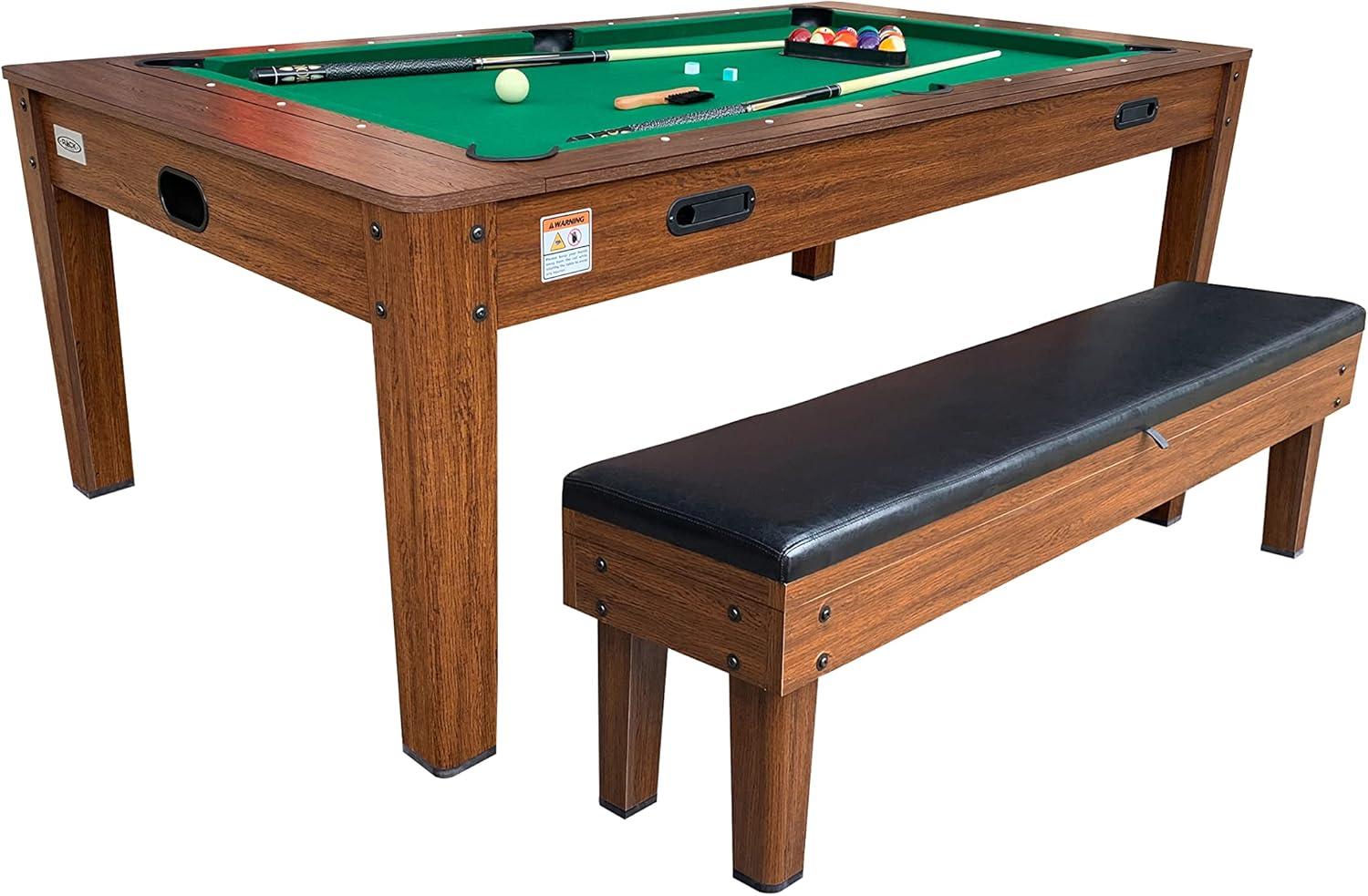 RACK Pool Tables Rack Luxor 7.5-Foot 4-In-1 Multi-Game Swivel Billiard/Pool Table (Blue Felt With 2 Bench)