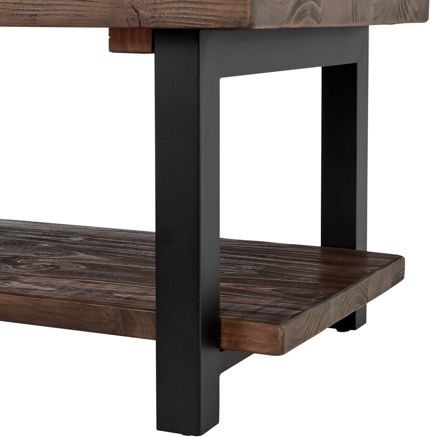 Alaterre Furniture 42" Pomona Wide Coffee Table Wood Rustic Natural: Fixed Shelf, Metal Frame, Living Room Furniture