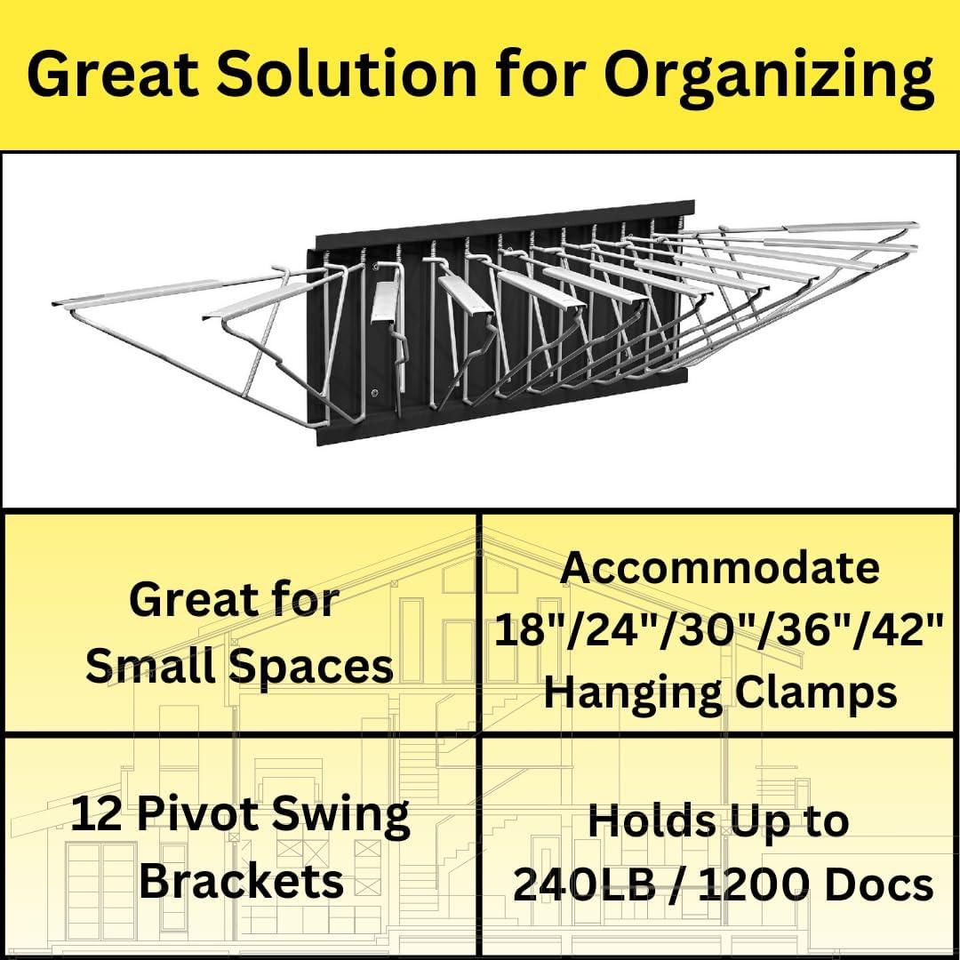 Black Steel Wall-Mounted Blueprint Rack with Pivot Brackets