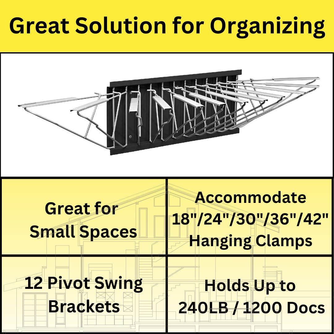 Black Steel Wall-Mounted Blueprint Rack with Pivot Brackets