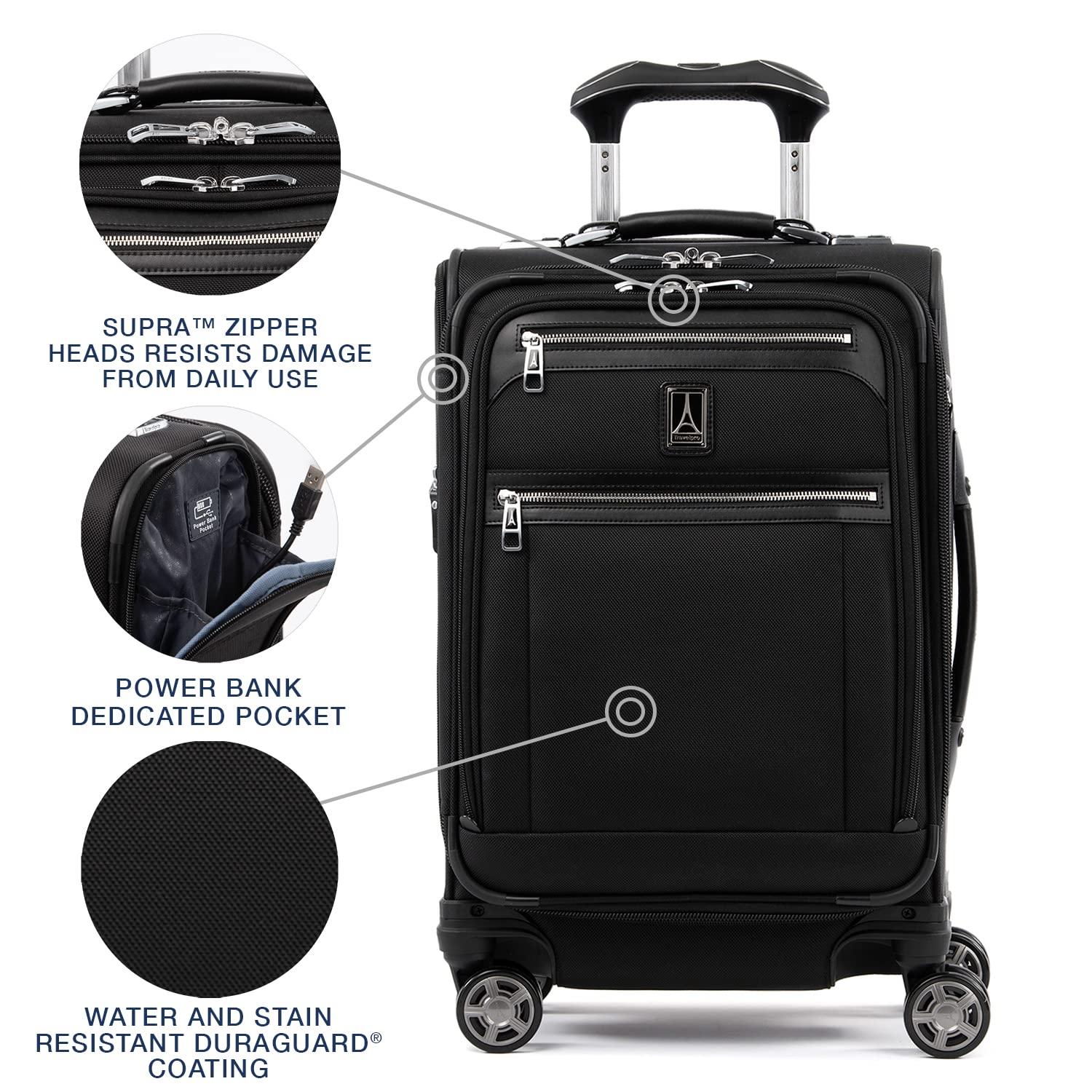 Travelpro Platinum Elite Softside Expandable Carry on Luggage, 8 Wheel Spinner Suitcase, USB Port, Laptop and Tablet Sleeves, Men and Women, Shadow Black, Carry On 20-Inch