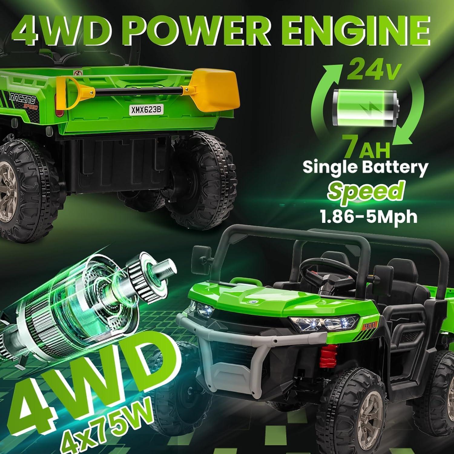 4 Wheels 24V Ride on Dump Truck Toys 2 Seater Kids Ride On UTV Car with Remote Control,Electric Dump Bed