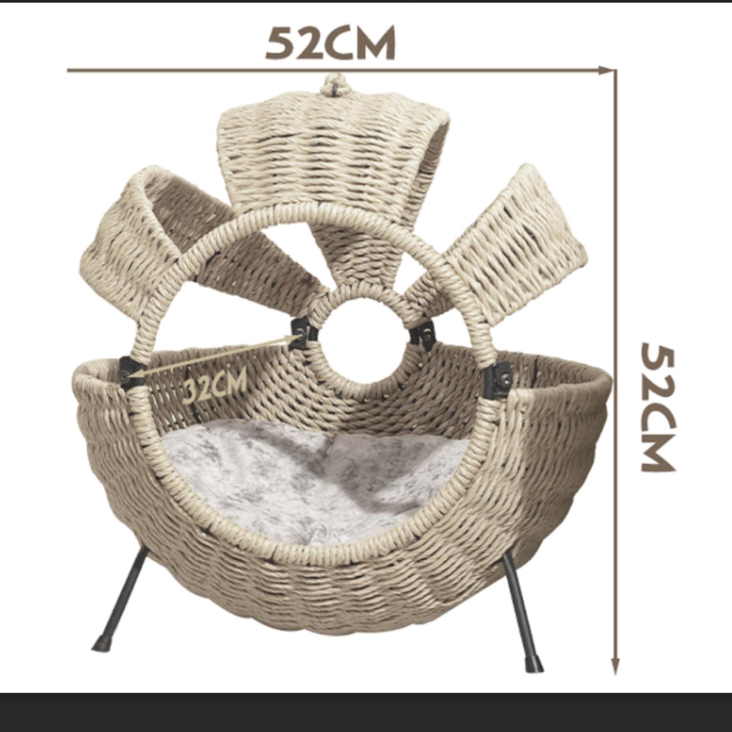 Rattan cat house with cushion,20.5",White Gray