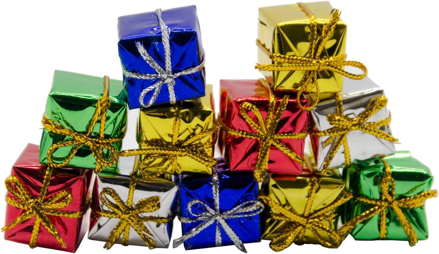 100 Pcs Christmas Shiny Mini Boxes Ornaments- Assorted Colors Metallic Foil Wrapped Ornaments Decoration Boxes for Christmas Tree Hanging Decorations