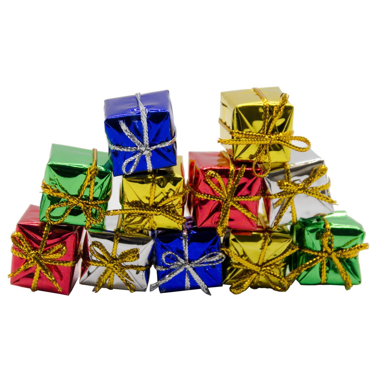 100 Pcs Christmas Shiny Mini Boxes Ornaments- Assorted Colors Metallic Foil Wrapped Ornaments Decoration Boxes for Christmas Tree Hanging Decorations