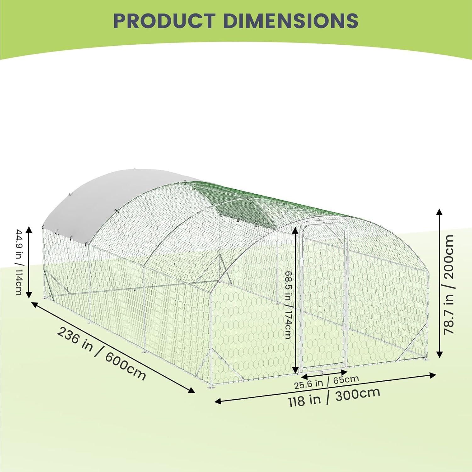 Large Galvanized Steel Chicken Coop with Waterproof Cover