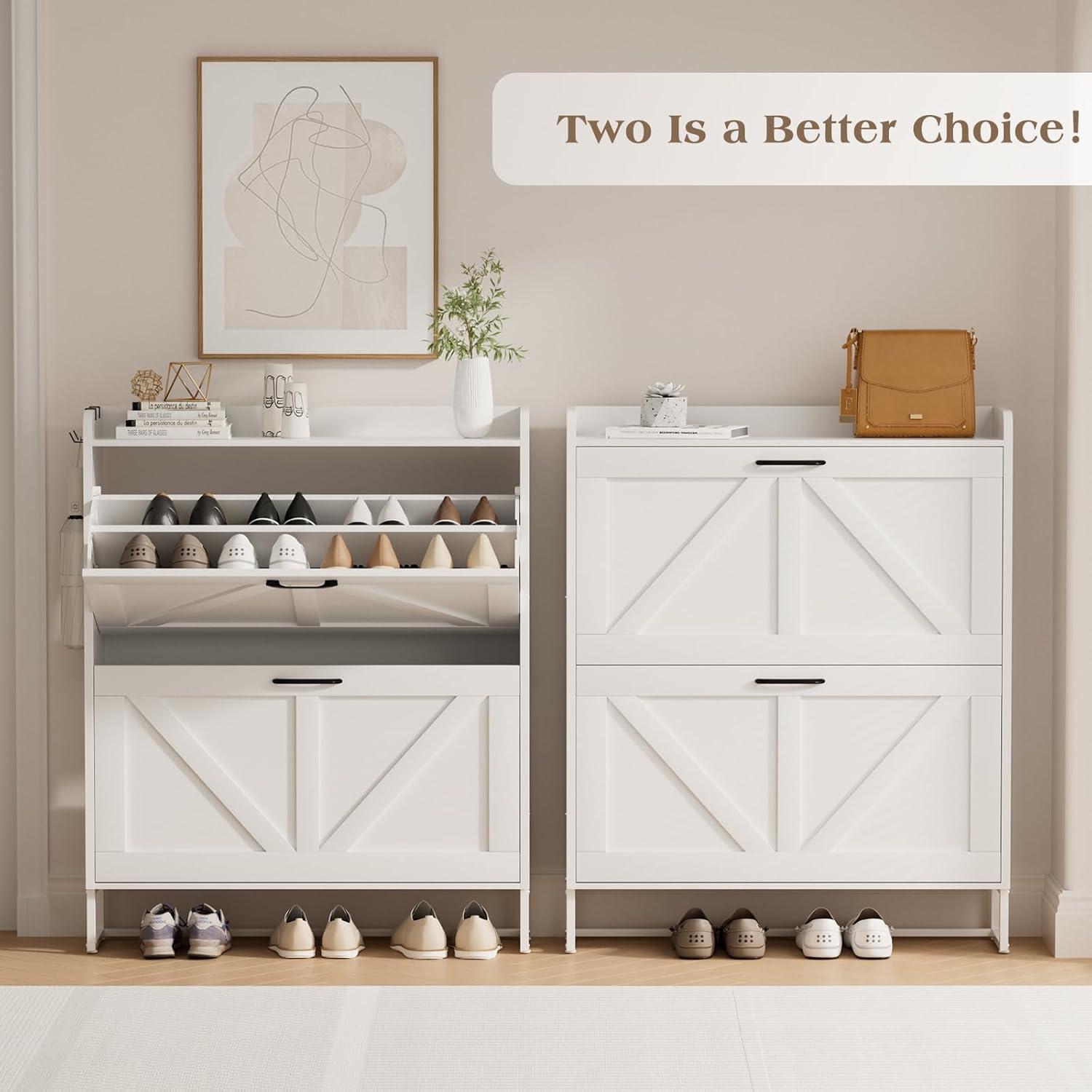 Gracie Oaks Shoe Cabinet With 2 Flip Drawers, Narrow Shoe Cabinet Hidden Shoe Rack Freestanding Shoe Cabinet Organizer For Entryway, Hallway