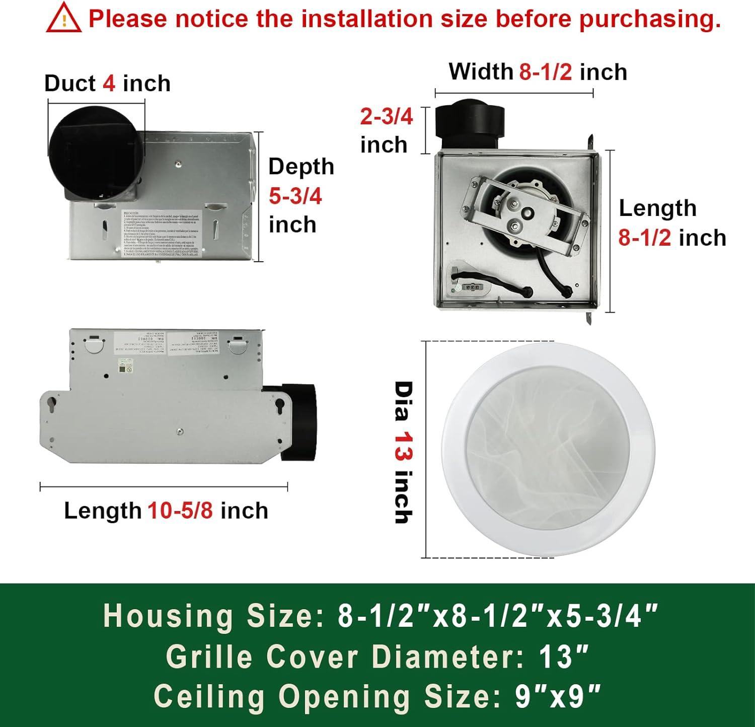 Akicon AK1480-SW 80 CFM Bathroom Fan with LED Light Round Ceiling Exhaust Ventilation Fan