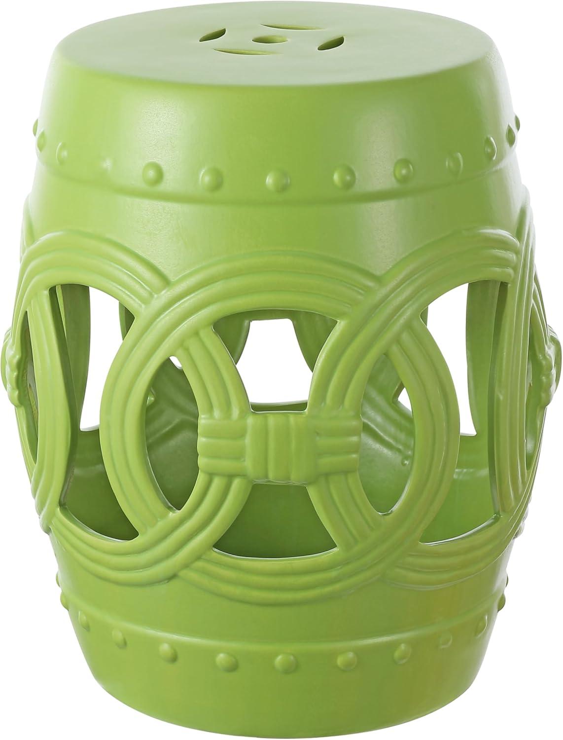 JONATHAN Y Lucky Coins 16" Chinese Ceramic Drum Garden Stool, Matte Green