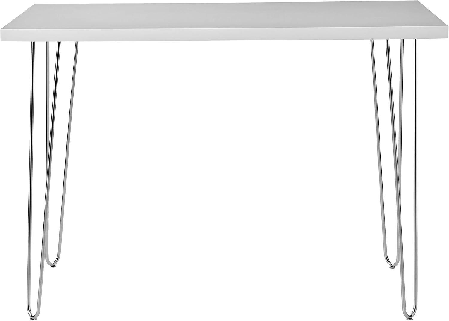 Walker Edison MDF Wood Writing Desk with Chrome Metal Legs in White