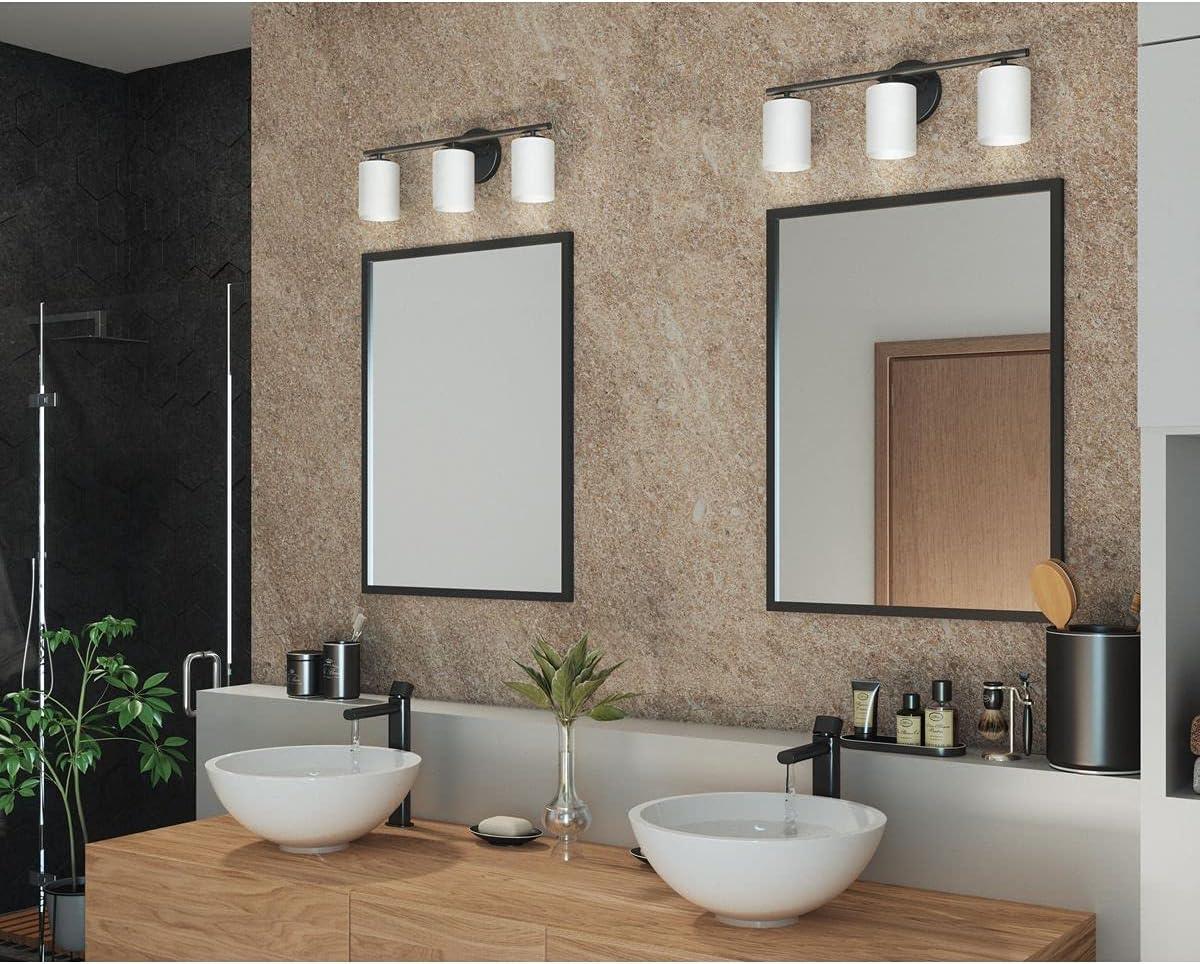 Progress Lighting Replay Collection 3-Light Bath Vanity in Textured Black, Porcelain Material, Up/Down Mounting, Shade Included