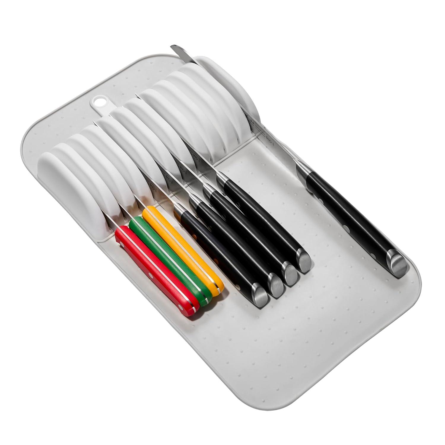 madesmart Classic Large Knife Mat Soft-Grip, Non-Slip Drawer, Long-Lasting Home Organization, BPA Free, White
