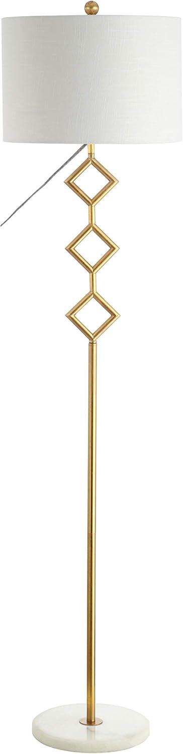 JONATHAN Y Diamante 61.5" Modern Gilt Metal with Marble Based LED Floor Lamp, Gold/White, JYL1083A