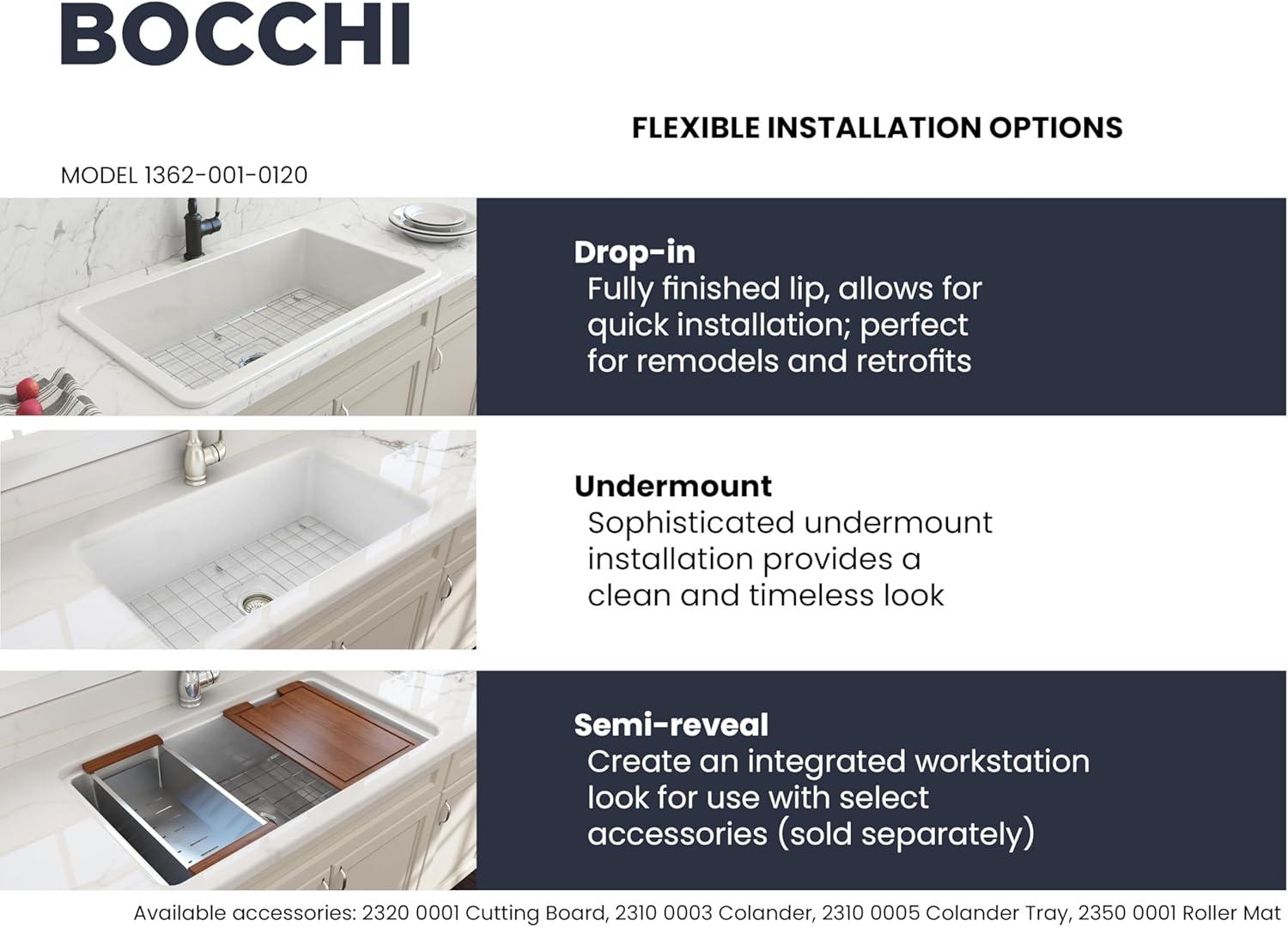 BOCCHI 1362-001-0120 Sotto 32'' L Undermount Fireclay Kitchen Sink