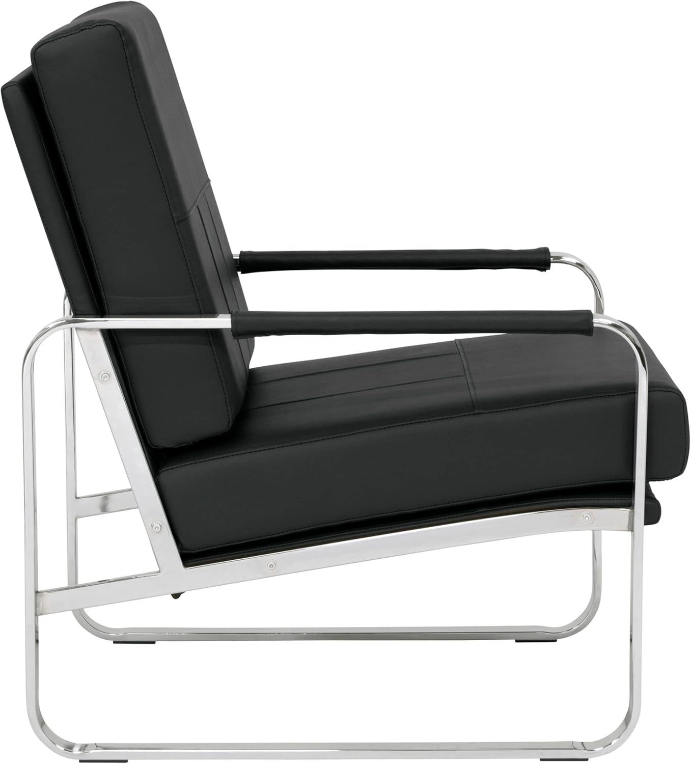 Allure Modern Blended Leather Accent Arm Chair Black/Chrome: Chrome-Finished, Padded for Comfort - Studio Designs Home