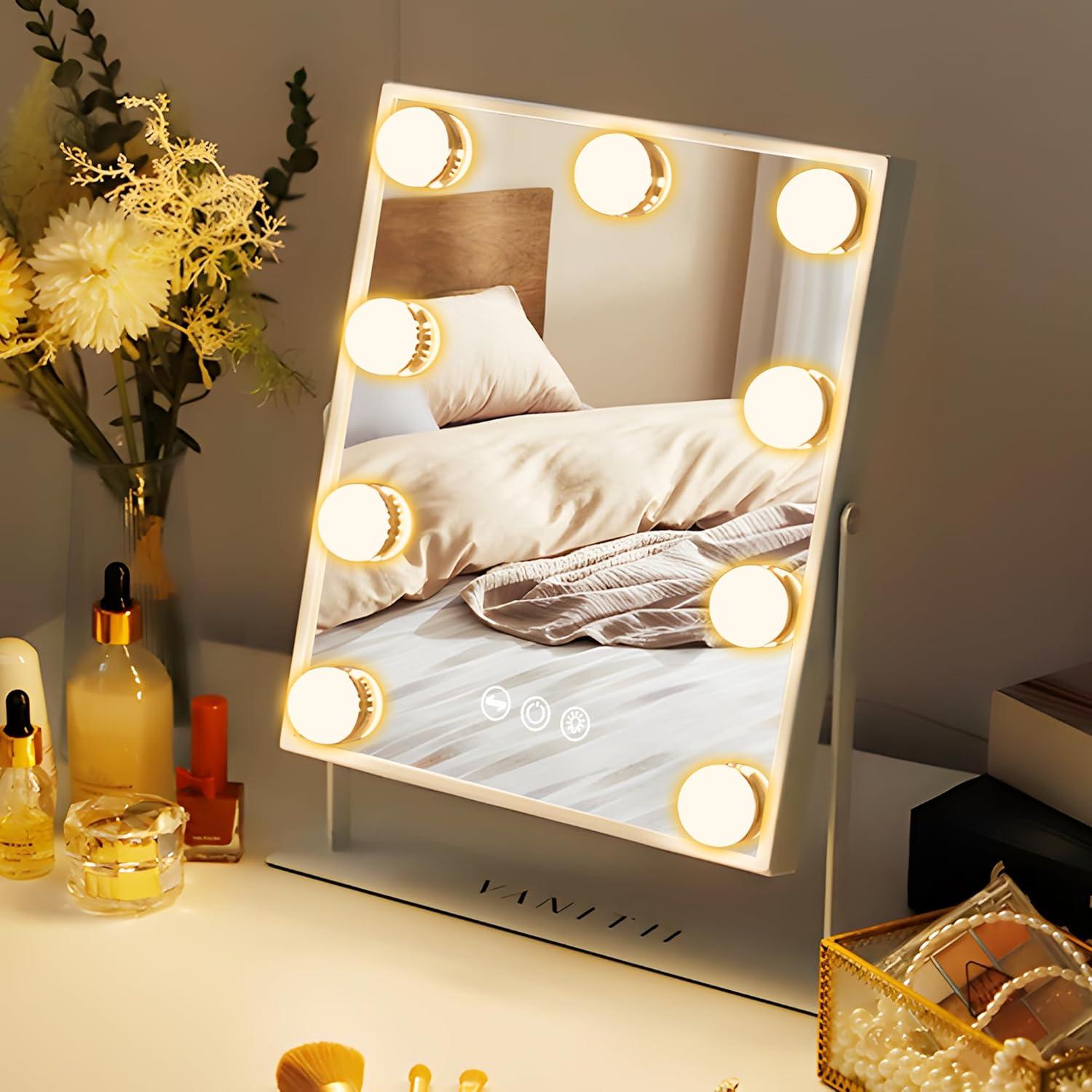 VANITII LLC VANITII Hollywood Vanity Makeup Mirror With 12 LED Bulbs Wireless Charge White Bluetooth 10X Magnifying Glass Smart Control