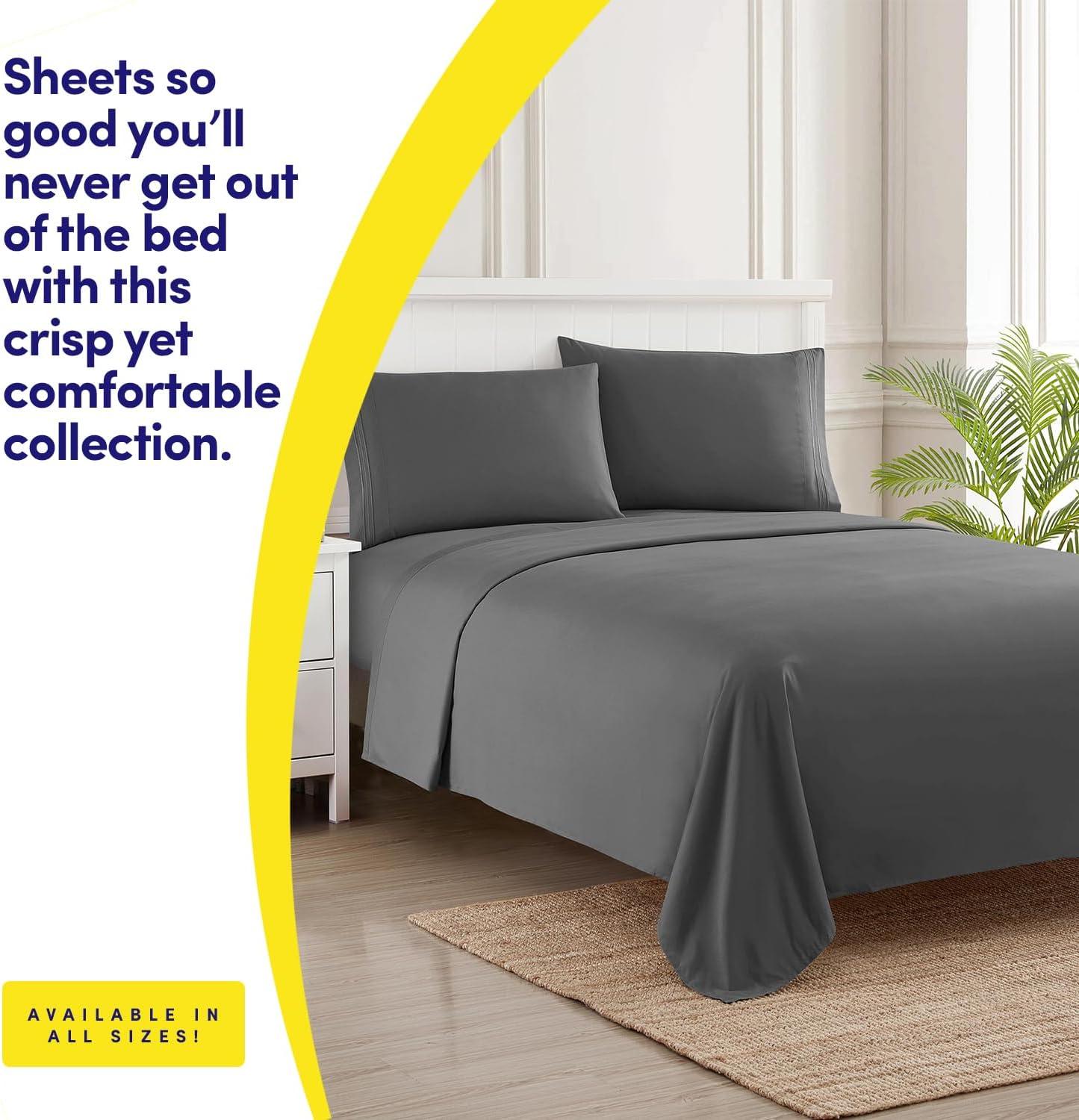 1500 Supreme Collection Twin XL Sheet Sets Gray - 3 Piece Bed Sheets and Pillowcase Set for Twin XL Mattress - Extra Soft, Elastic Corner Straps, Deep Pocket Sheets, Twin XL Gray