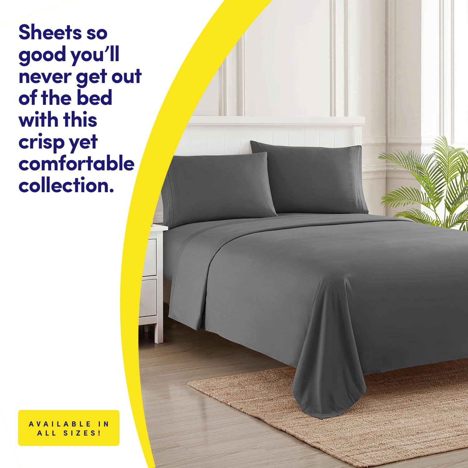 1500 Supreme Collection Twin XL Sheet Sets Gray - 3 Piece Bed Sheets and Pillowcase Set for Twin XL Mattress - Extra Soft, Elastic Corner Straps, Deep Pocket Sheets, Twin XL Gray