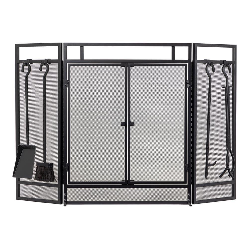 Country Living Pinecrest Mesh Fireplace Screen with Durable 3-Panel Steel Frame - Brass Handles