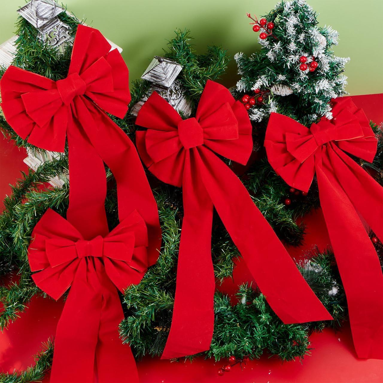 JOYFY 12pcs Christmas Red Velvet Bow Decoration for Christmas Party